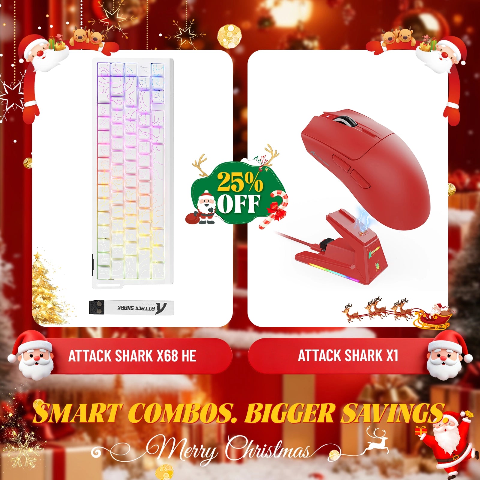 Paquete de teclado de disparo rápido ATTACK SHARK X68HE + ratón inalámbrico para juegos X1