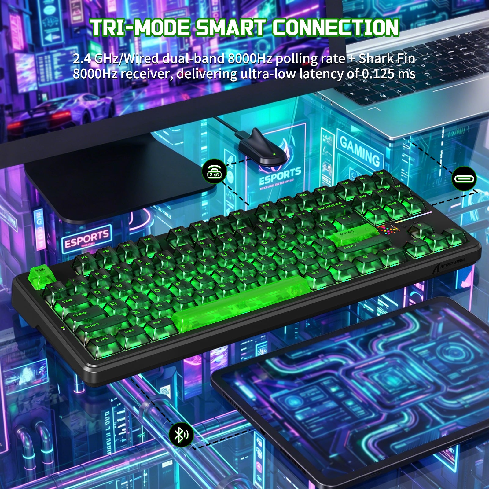 Teclado mecánico inalámbrico ATTACK SHARK X87 ULTRA con receptor inalámbrico 8K