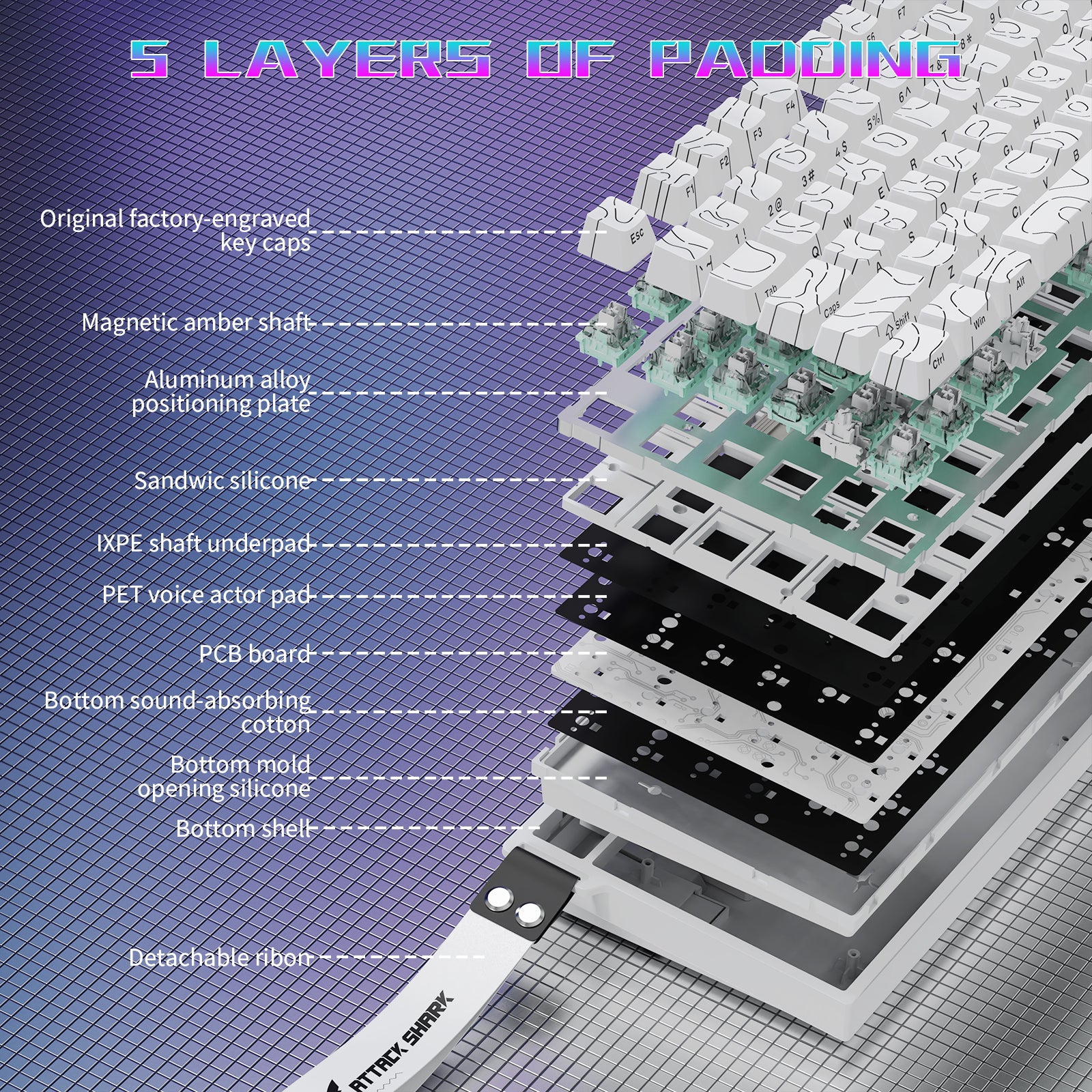 Teclado para juegos con cable ATTACK SHARK R82 HE (75%) y cable LED C01ULTRA