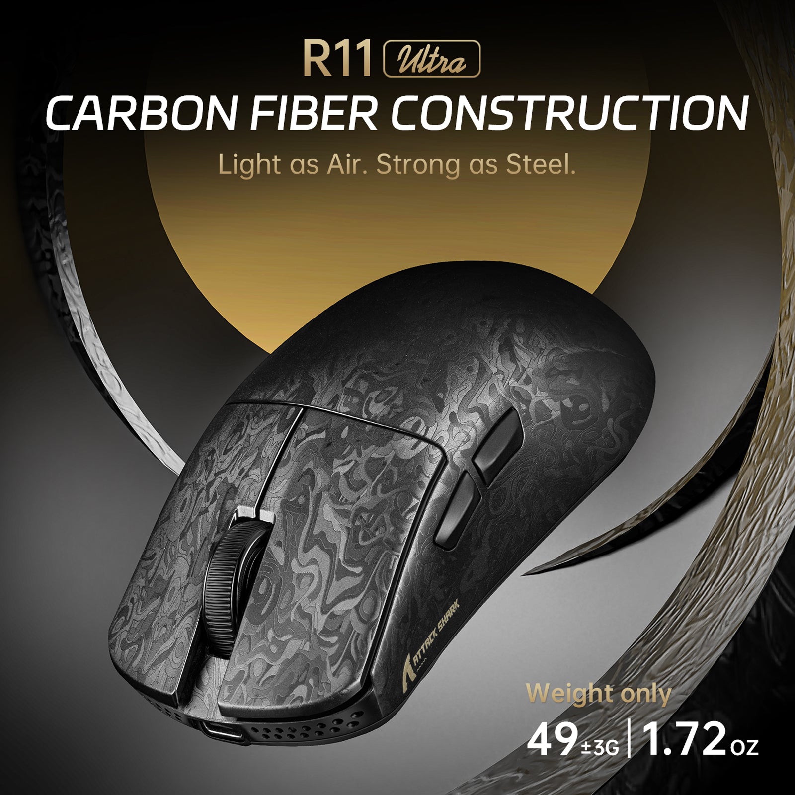 Ratón inalámbrico para juegos ATTACK SHARK R11 ULTRA de fibra de carbono 8K PAW3950MAX con cable C06 Ultra LED