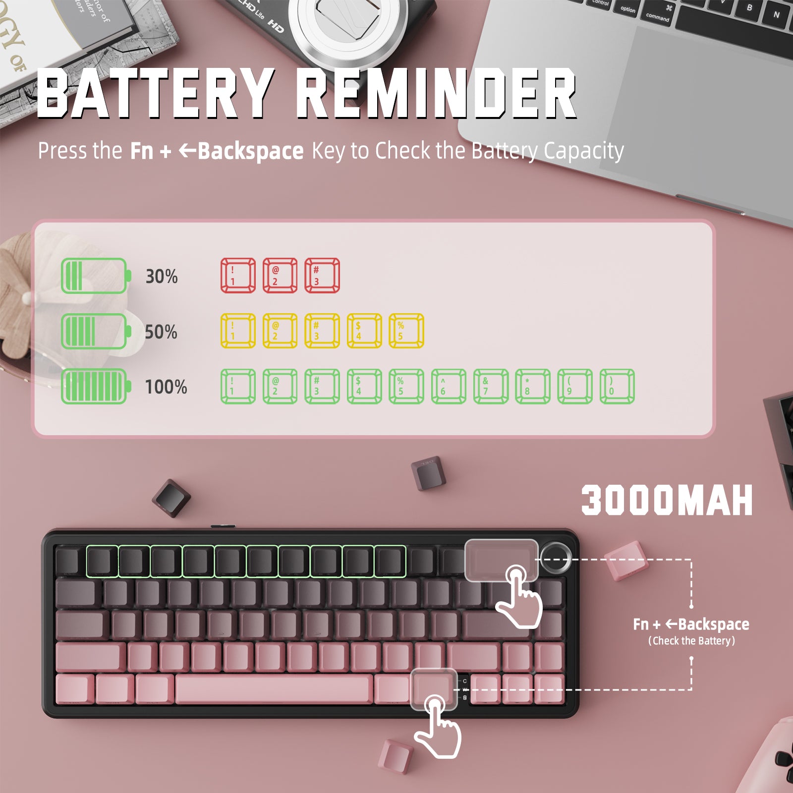 Teclado mecánico inalámbrico ATTACK SHARK X66 con teclas PBT impresas en el lateral
