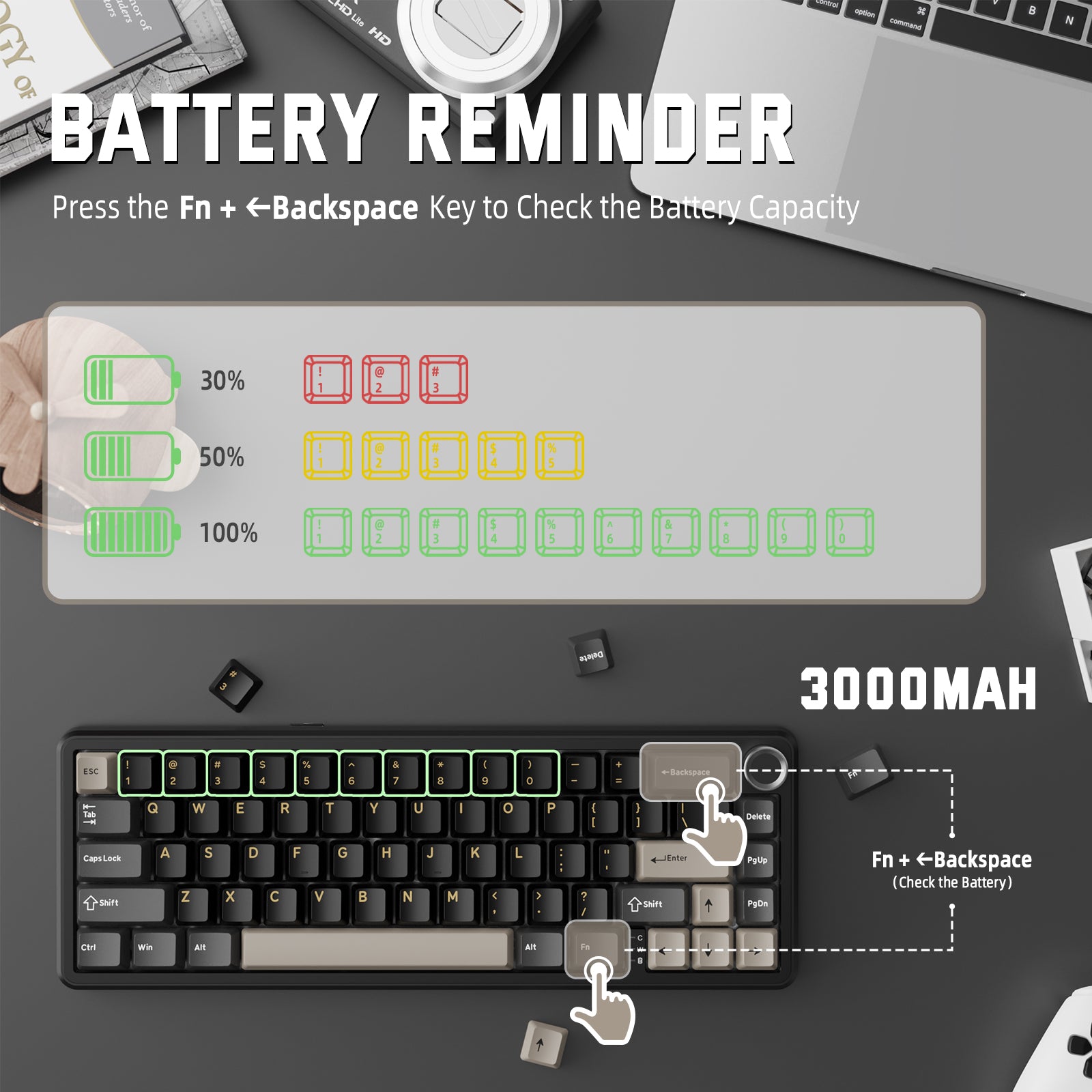 Teclado mecánico inalámbrico ATTACK SHARK X66 con teclas PBT impresas en el lateral