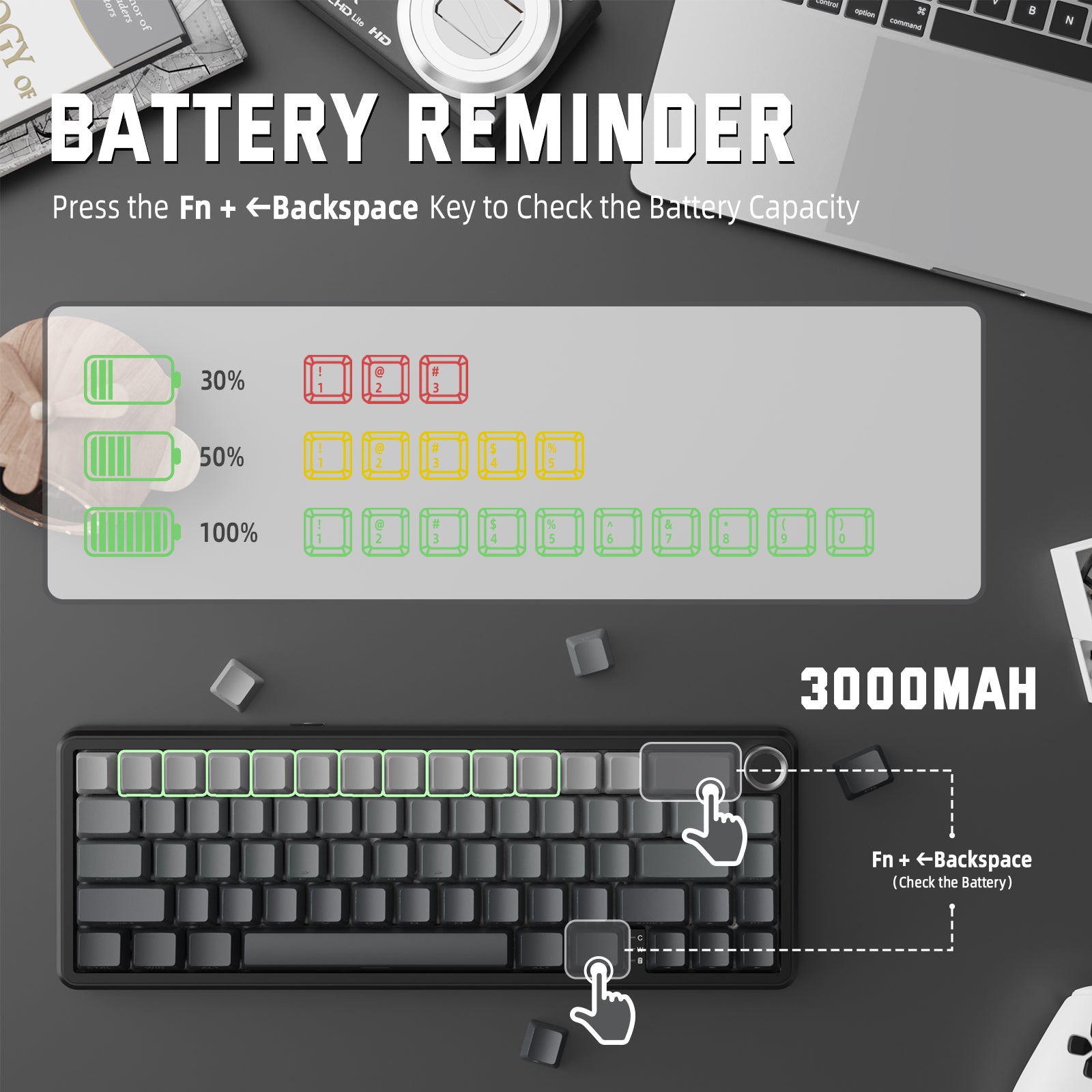 Teclado mecánico inalámbrico ATTACK SHARK X66 con teclas PBT impresas en el lateral