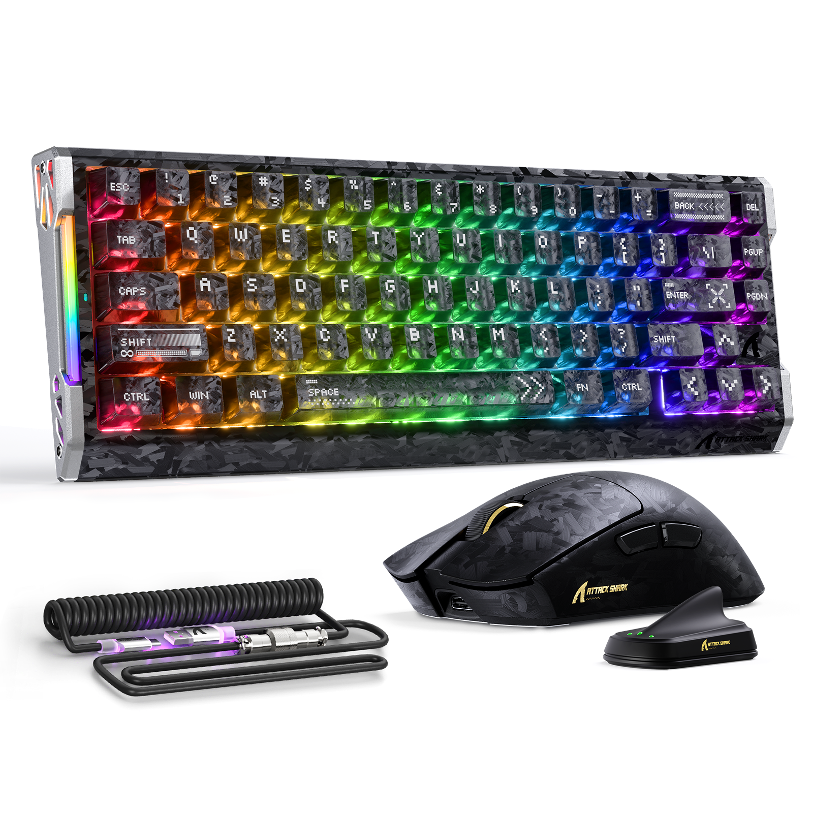 ATTACK SHARK X11 ULTRA & R68 HE carbon fiber gaming keyboard and mouse bundle with RGB.