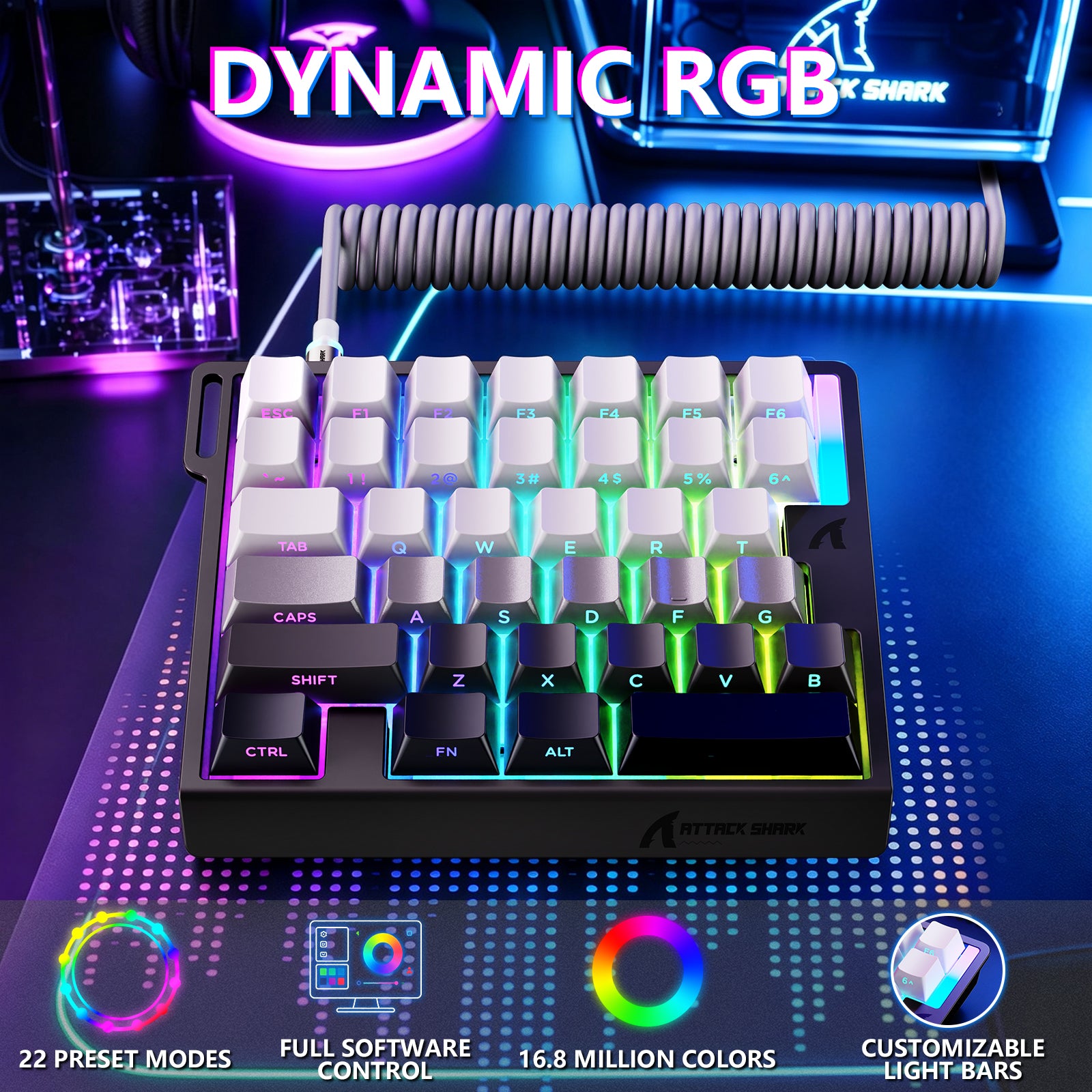 Teclado con interruptor magnético de una mano ATTACK SHARK M36 HE y cable aviador LED ULTRA C01