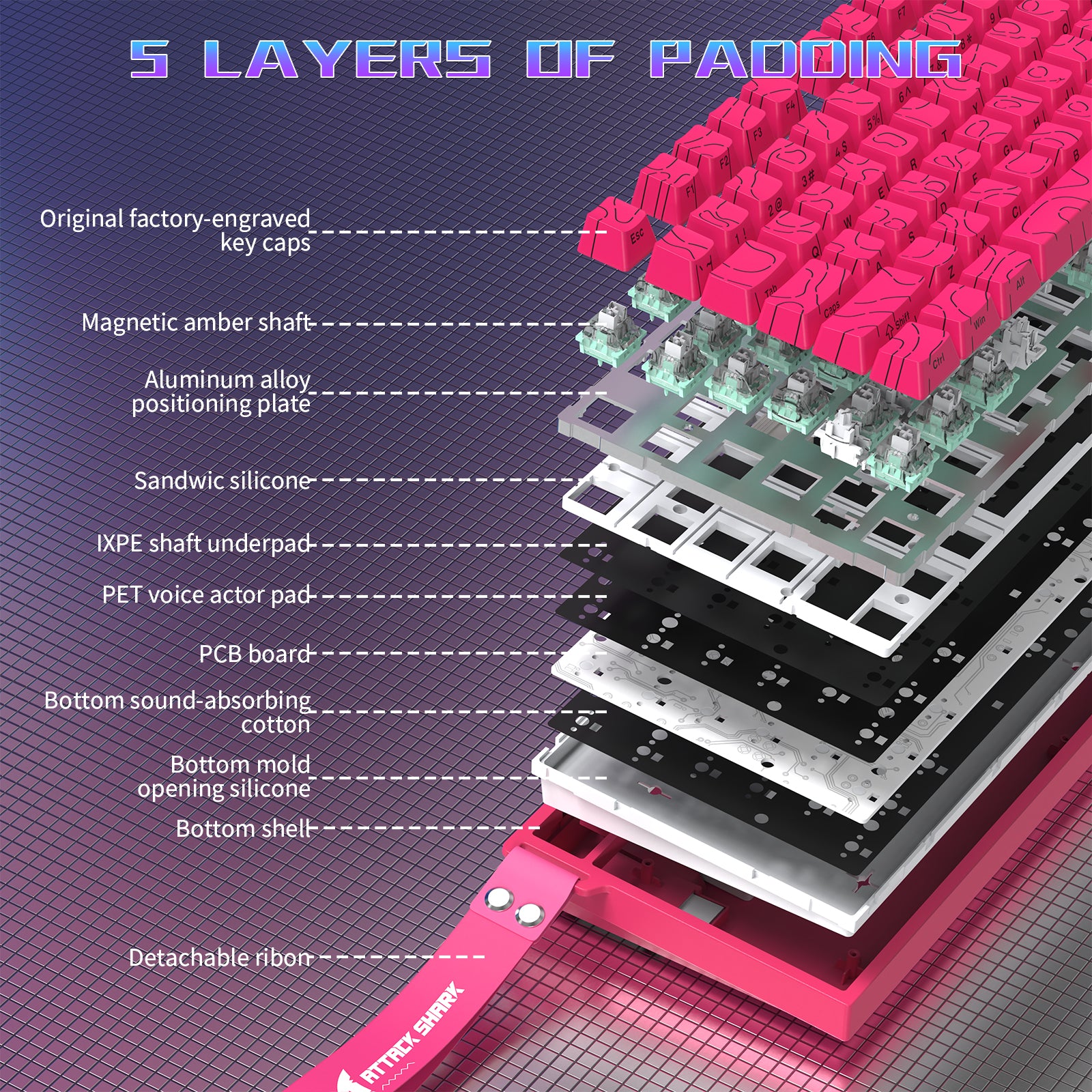 Teclado para juegos con cable ATTACK SHARK R82 HE (75%) y cable LED C01ULTRA