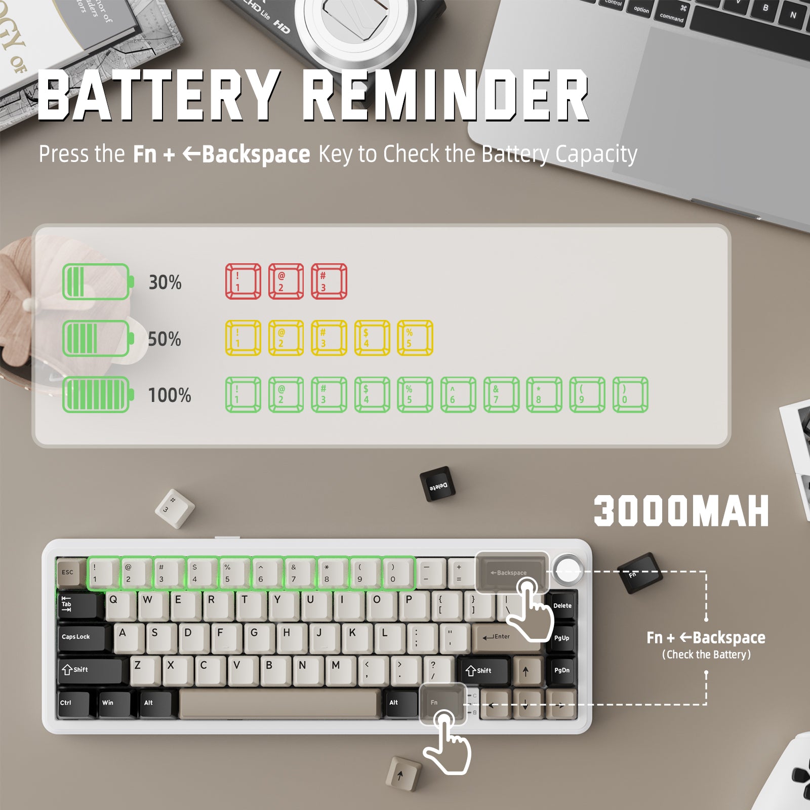 Teclado mecánico inalámbrico ATTACK SHARK X66 con teclas PBT impresas en el lateral