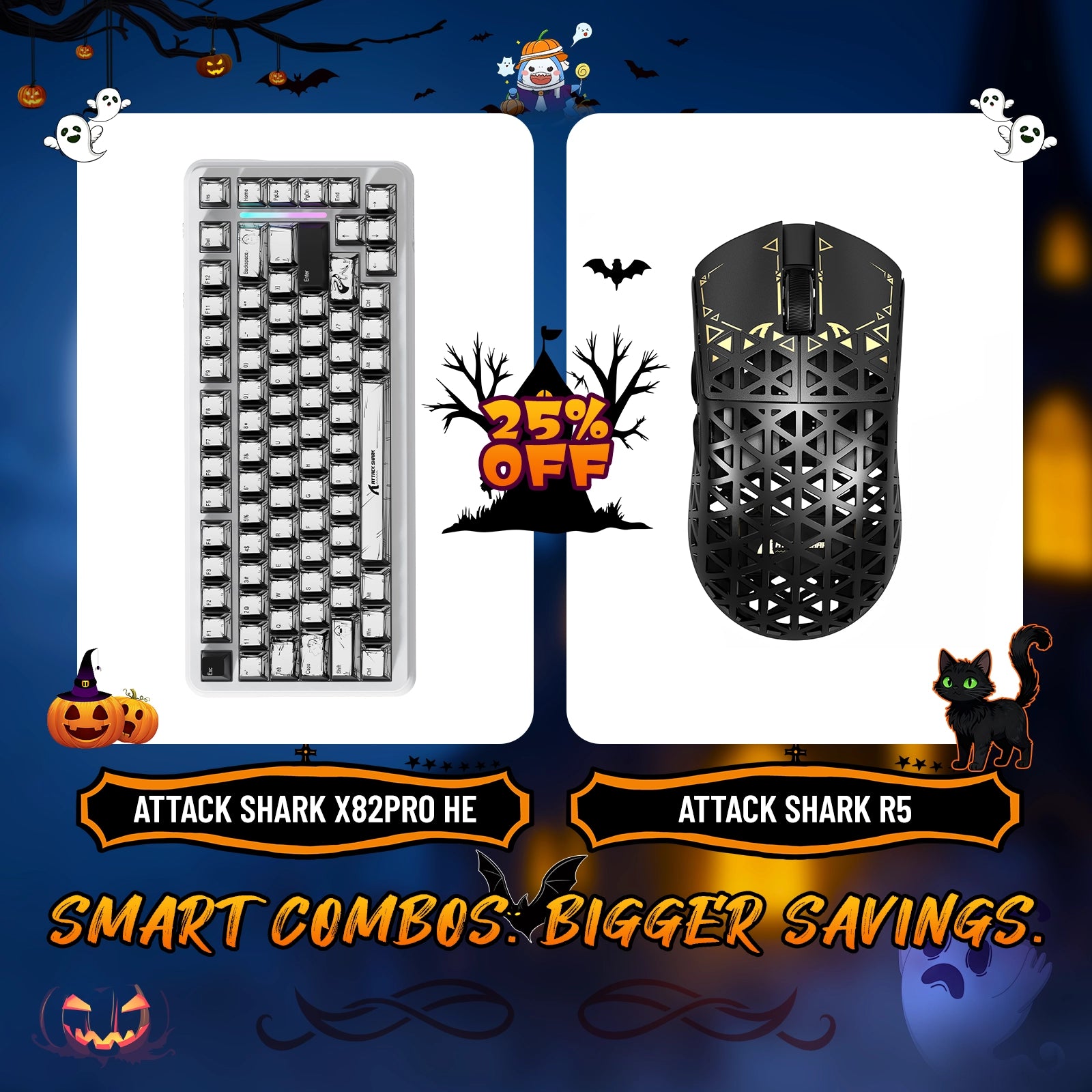 Paquete de teclado de disparo rápido ATTACK SHARK X82PRO HE + ratón inalámbrico para juegos de fibra de carbono R5