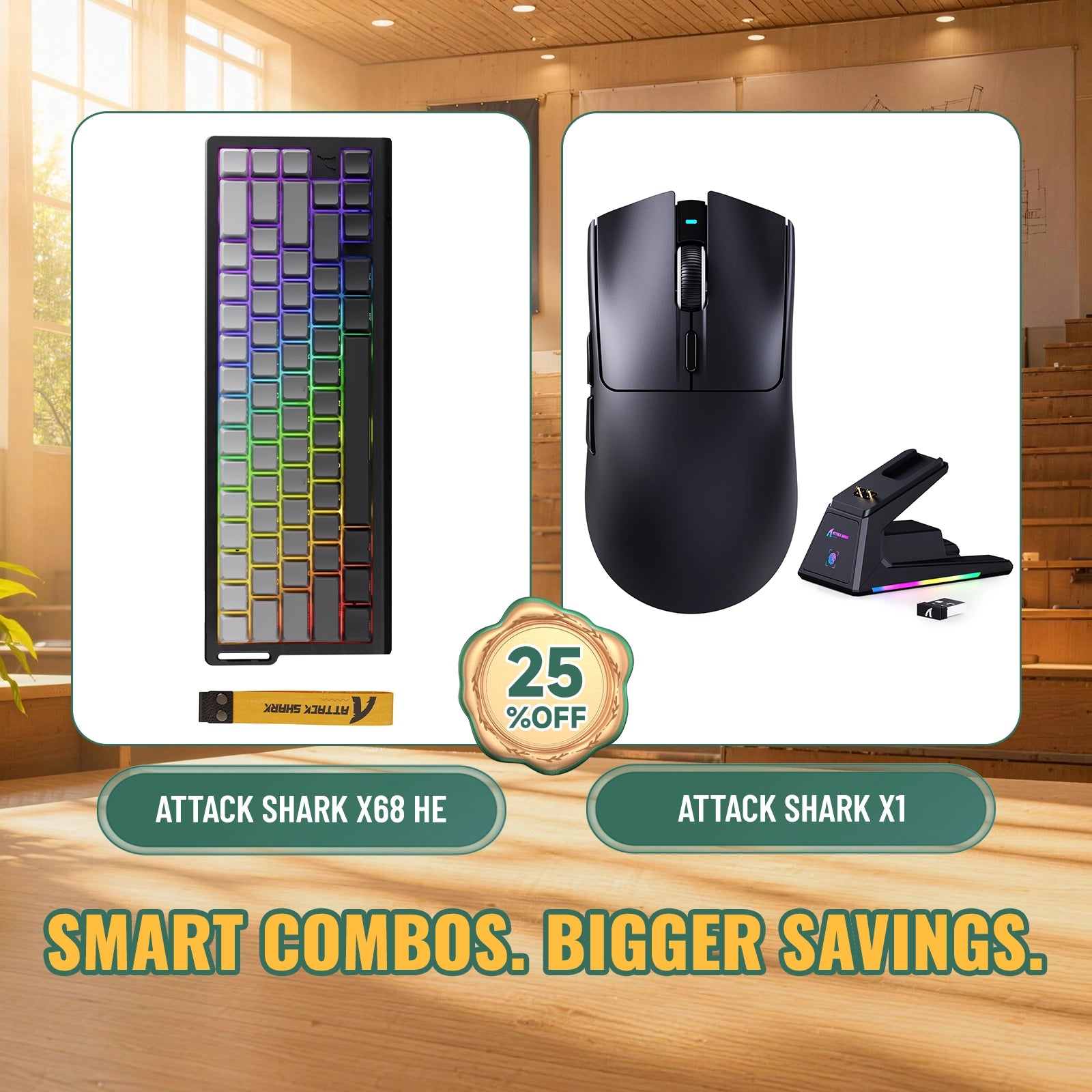 Paquete ATTACK SHARK X68HE teclado Rapid Trigger + ratón para juegos inalámbrico X1
