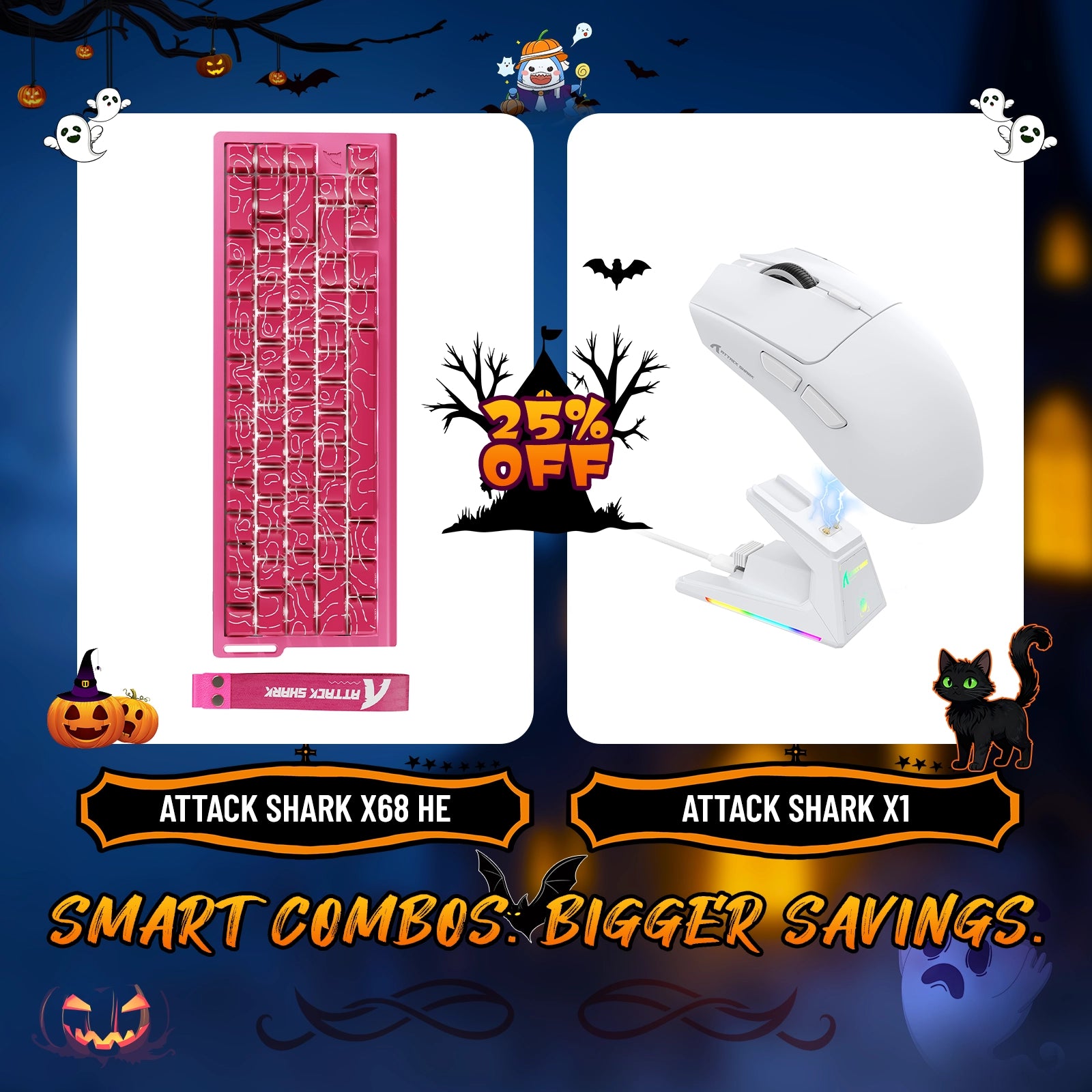 Paquete de teclado de disparo rápido ATTACK SHARK X68HE + ratón inalámbrico para juegos X1