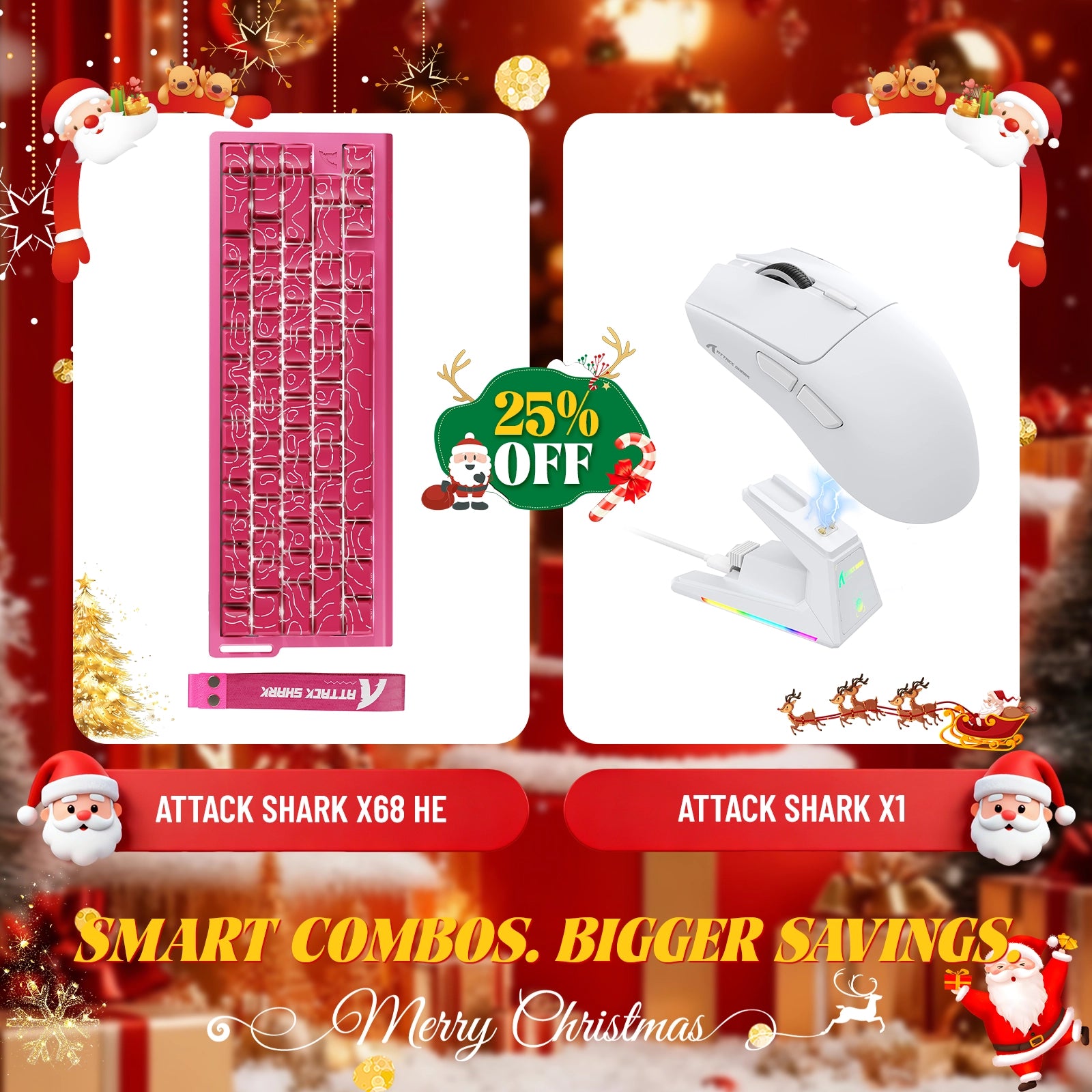 Paquete de teclado de disparo rápido ATTACK SHARK X68HE + ratón inalámbrico para juegos X1