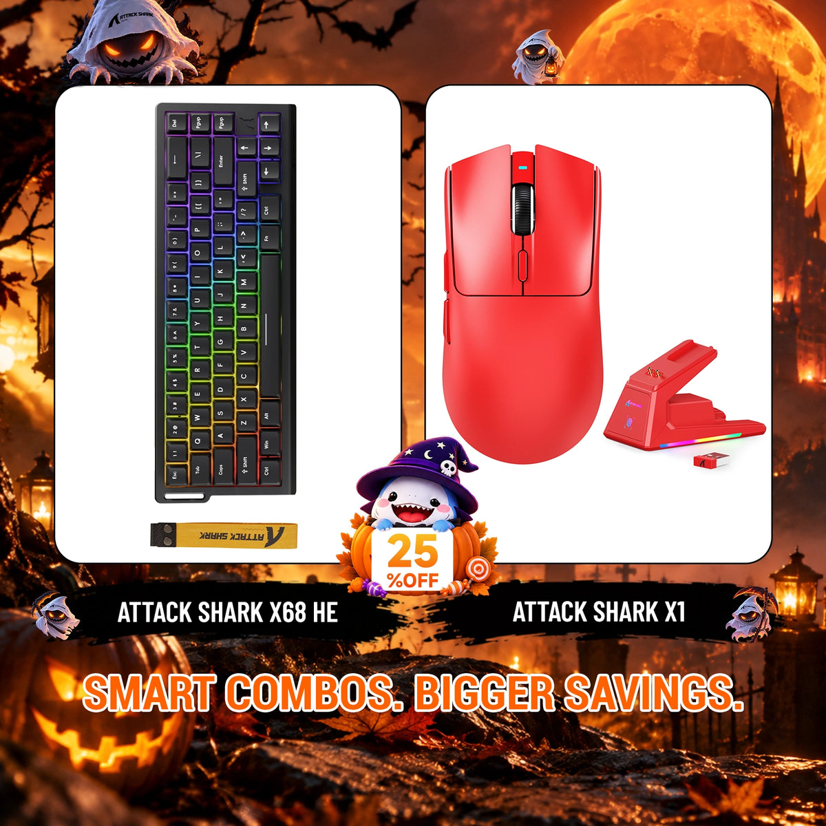 Paquete ATTACK SHARK X68HE teclado Rapid Trigger + ratón para juegos inalámbrico X1