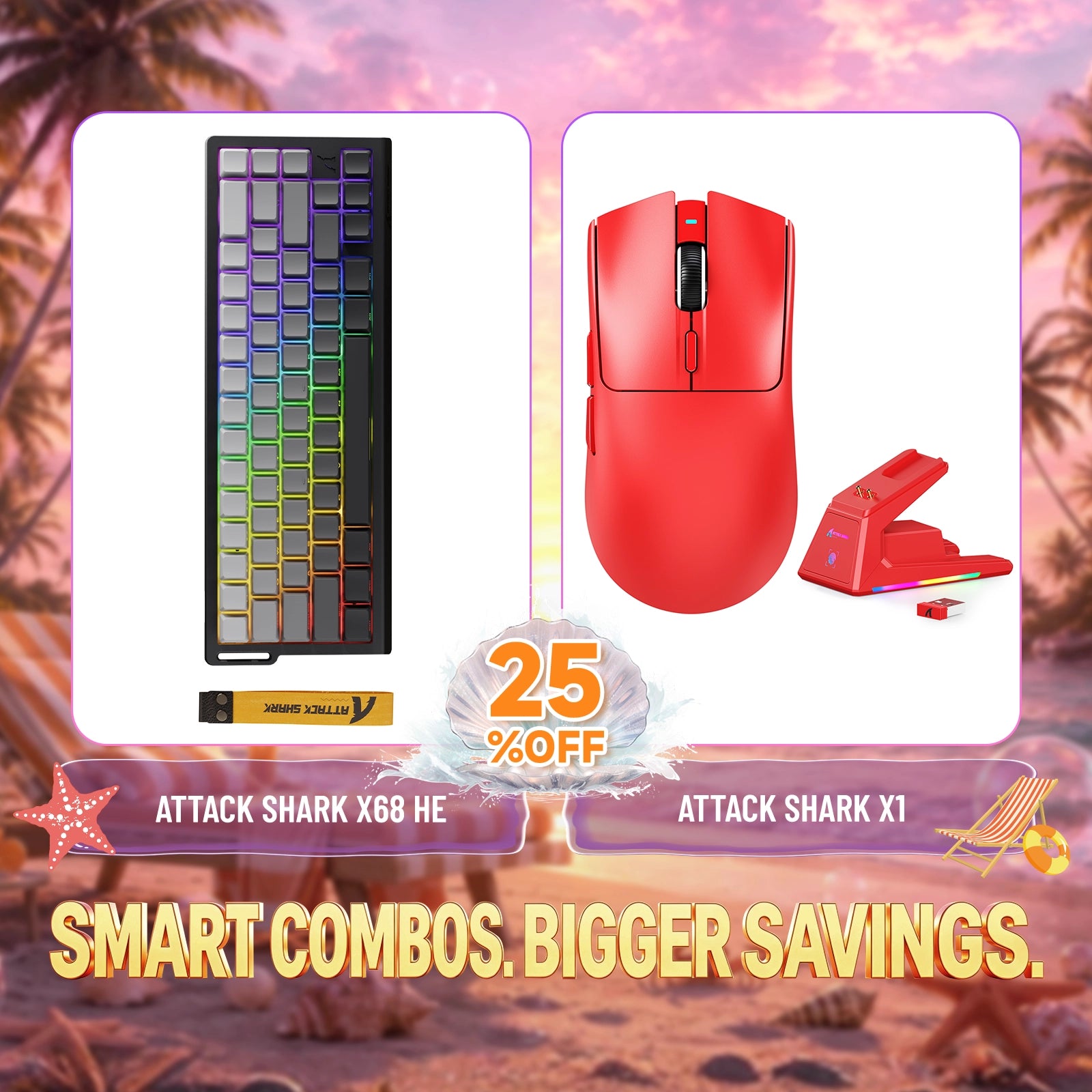 Paquete ATTACK SHARK X68HE teclado Rapid Trigger + ratón para juegos inalámbrico X1