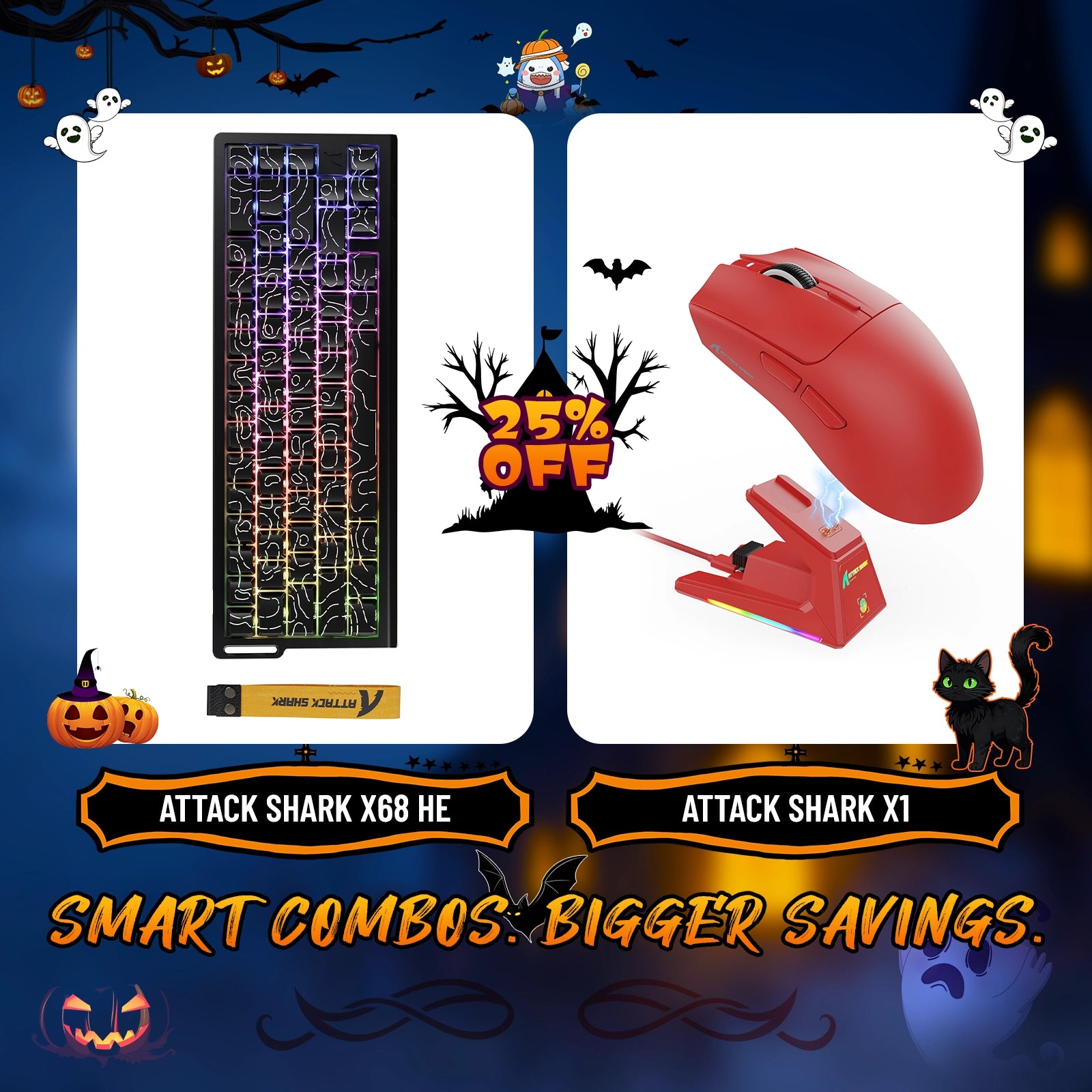 Paquete de teclado de disparo rápido ATTACK SHARK X68HE + ratón inalámbrico para juegos X1