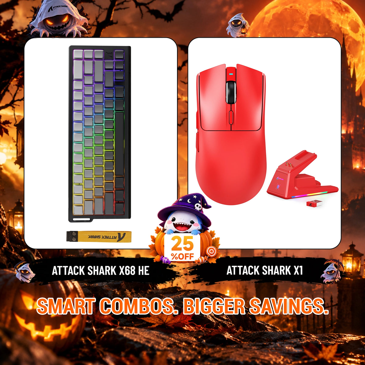 Paquete ATTACK SHARK X68HE teclado Rapid Trigger + ratón para juegos inalámbrico X1