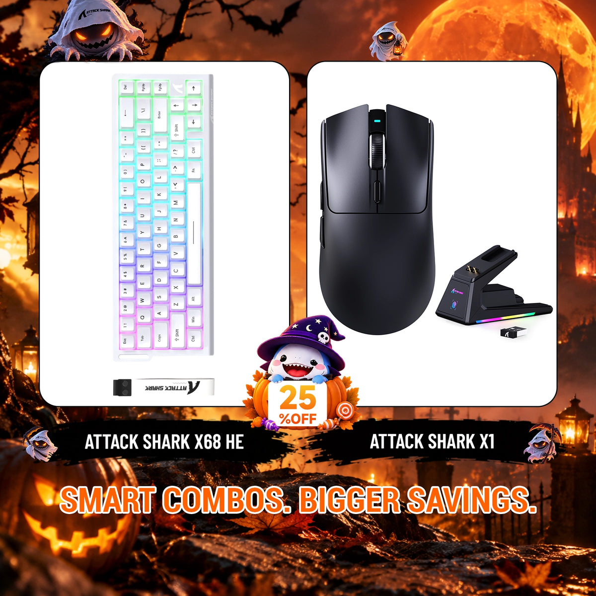 Paquete ATTACK SHARK X68HE teclado Rapid Trigger + ratón para juegos inalámbrico X1