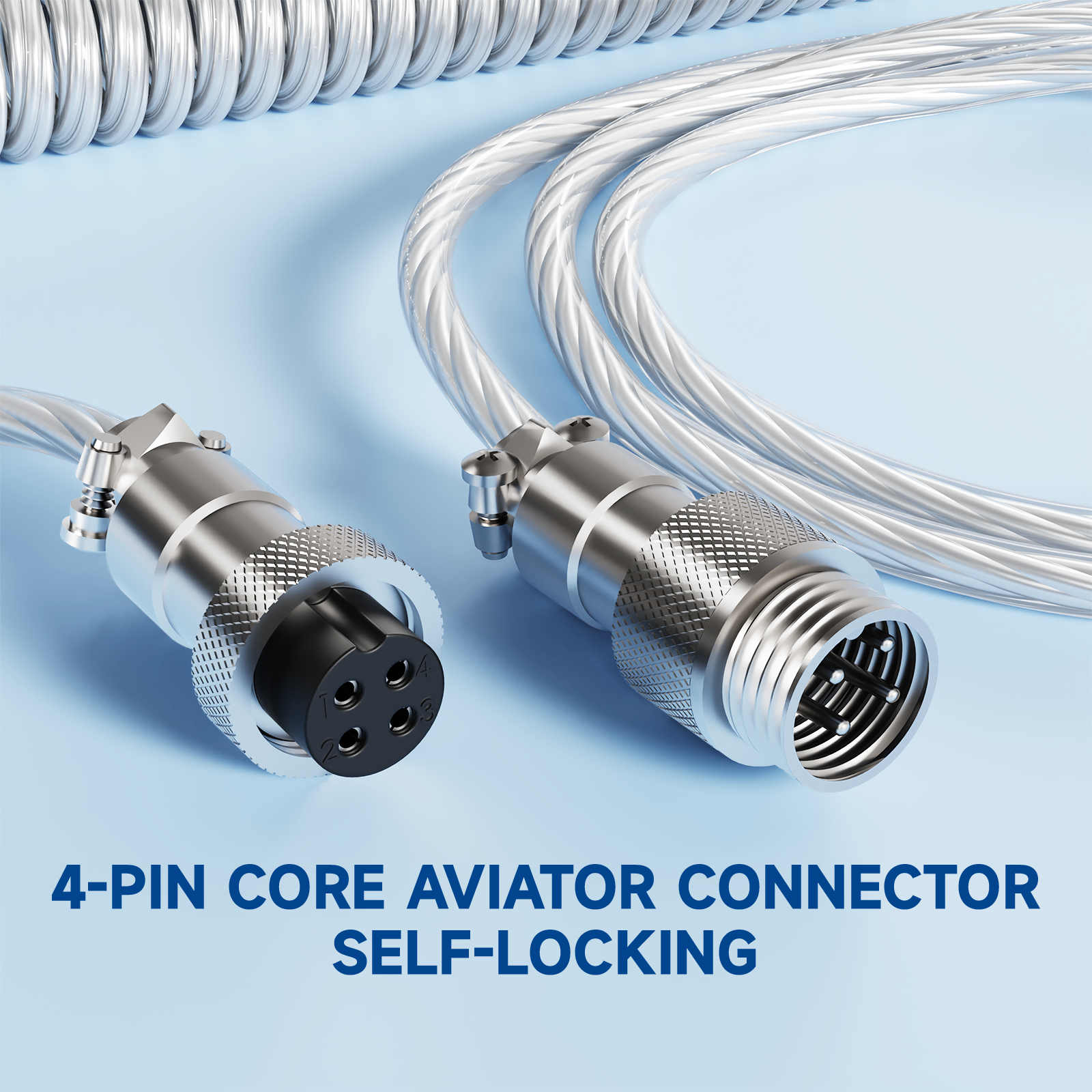ATTACK SHARK C01 Aviator Cable, 4-Pin Core Connector with self-locking design for mechanical keyboards, silver