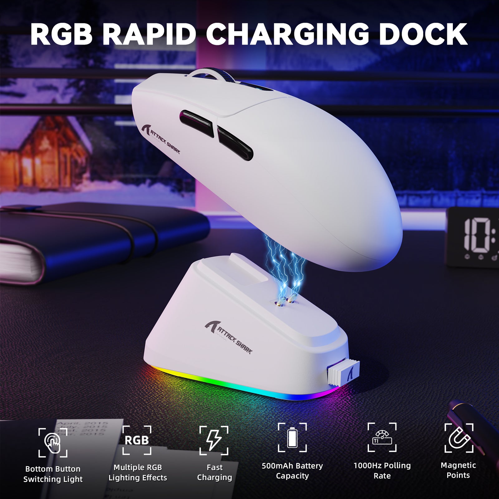Ratón inalámbrico para juegos ATTACK SHARK G3PRO de tres modos con base de carga, 25 000 DPI, ultraligero