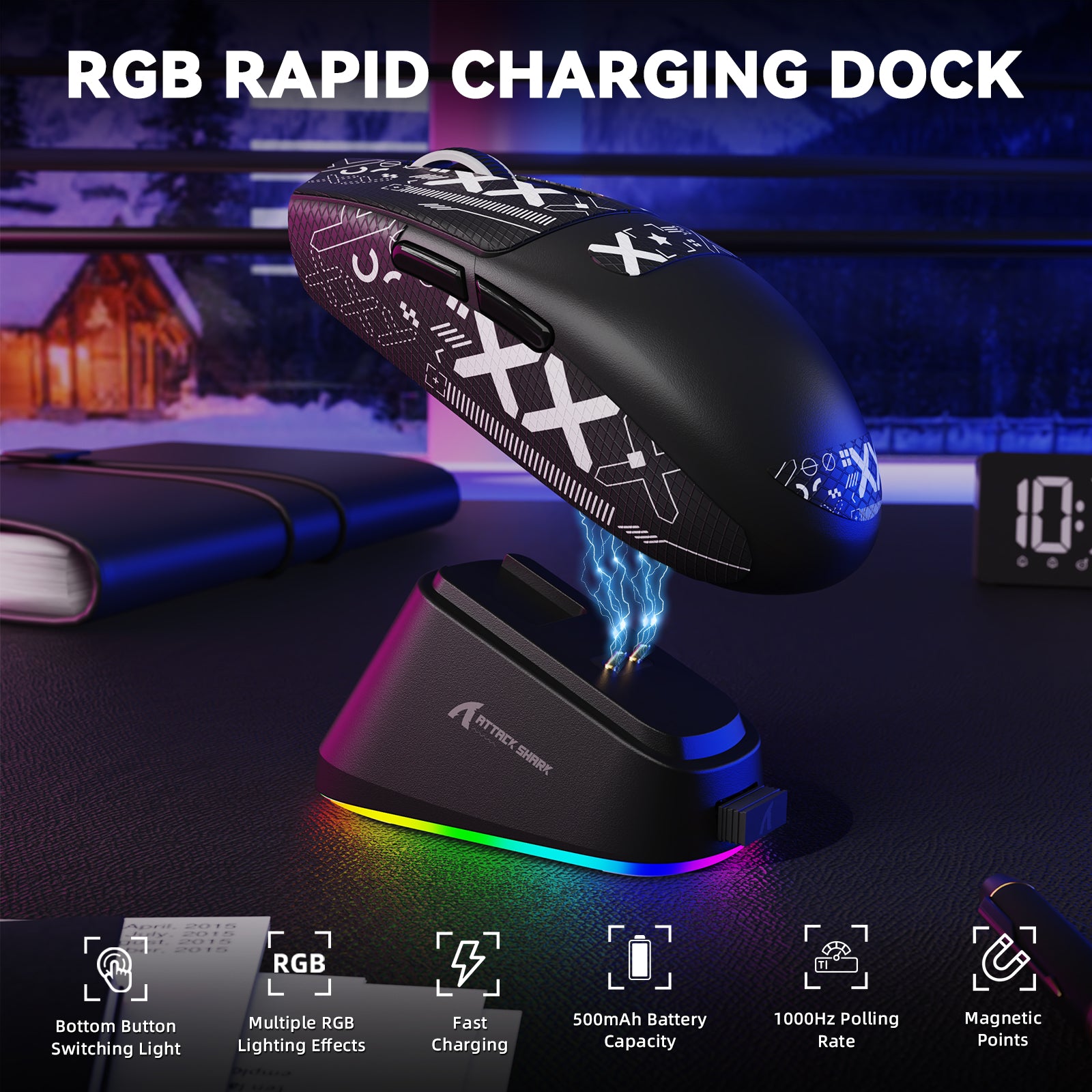 Ratón inalámbrico para juegos ATTACK SHARK G3PRO de tres modos con base de carga, 25 000 DPI, ultraligero