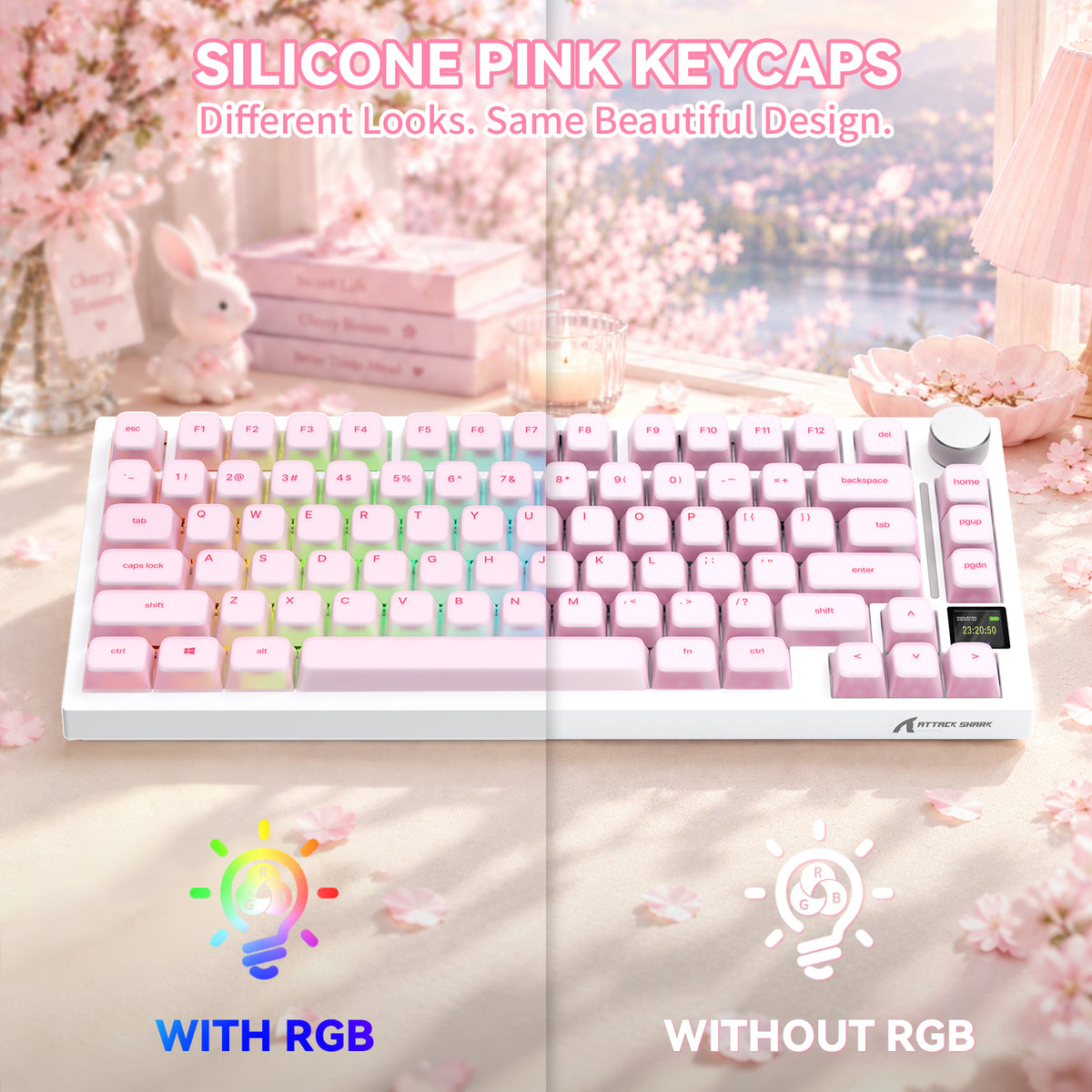 ATTACK SHARK SK01, juego de 113 teclas con teclas de silicona, perfil Cherry, ANSI, rosa