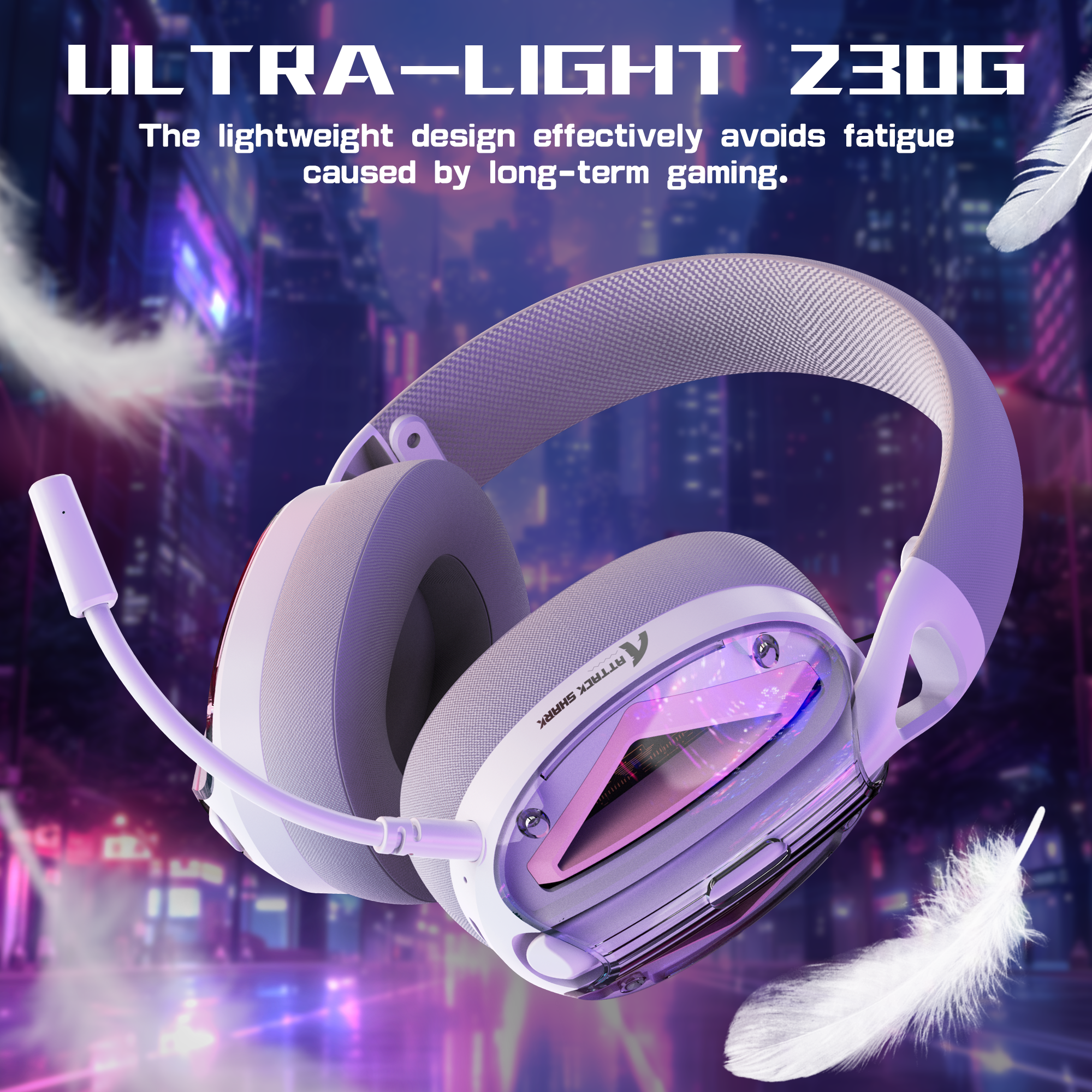 ATTACK SHARK L60 Ultra-Light Gaming Headset with detachable mic. Lightweight, 3-mode connection, 3D surround sound.