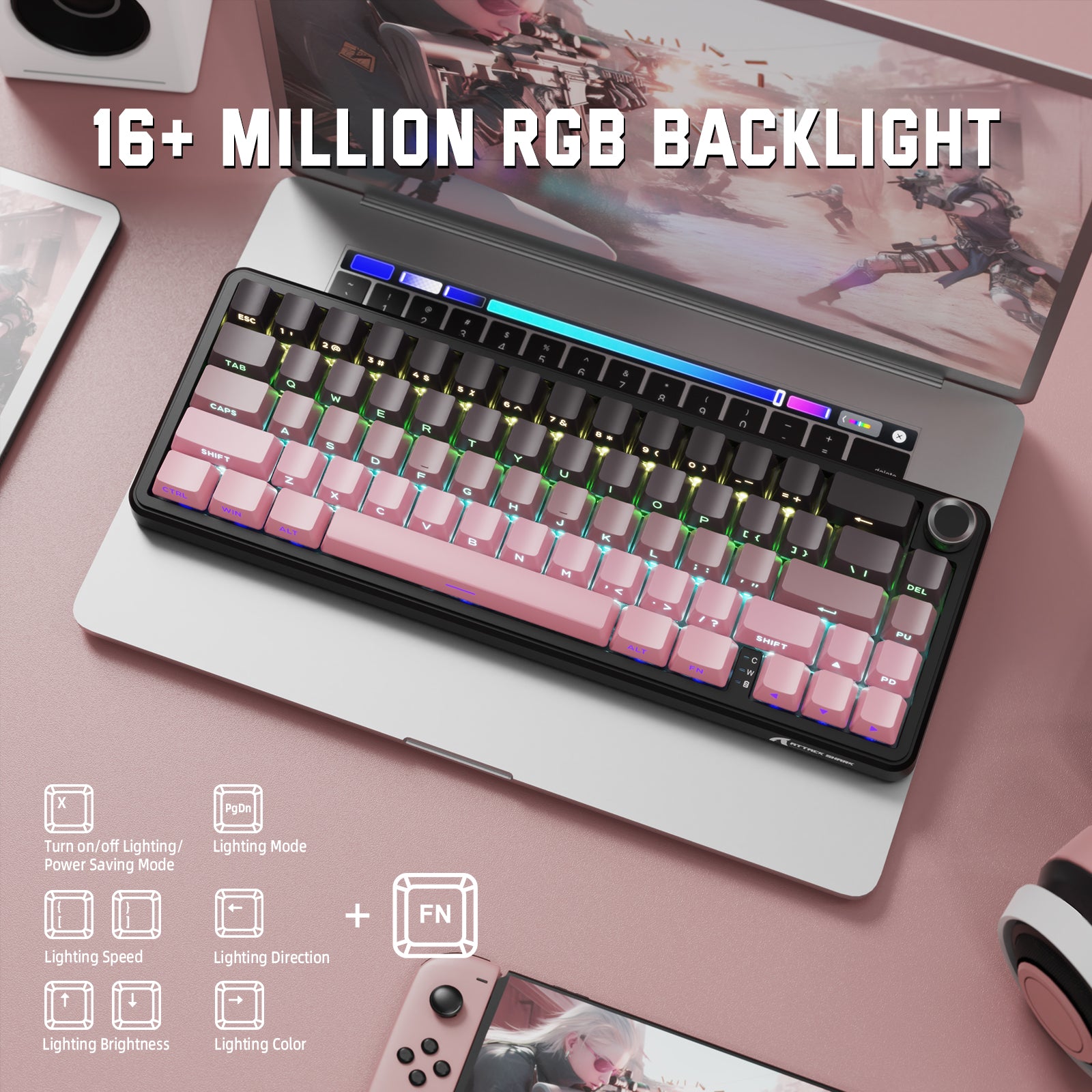 Teclado mecánico inalámbrico ATTACK SHARK X66 con teclas PBT impresas en el lateral