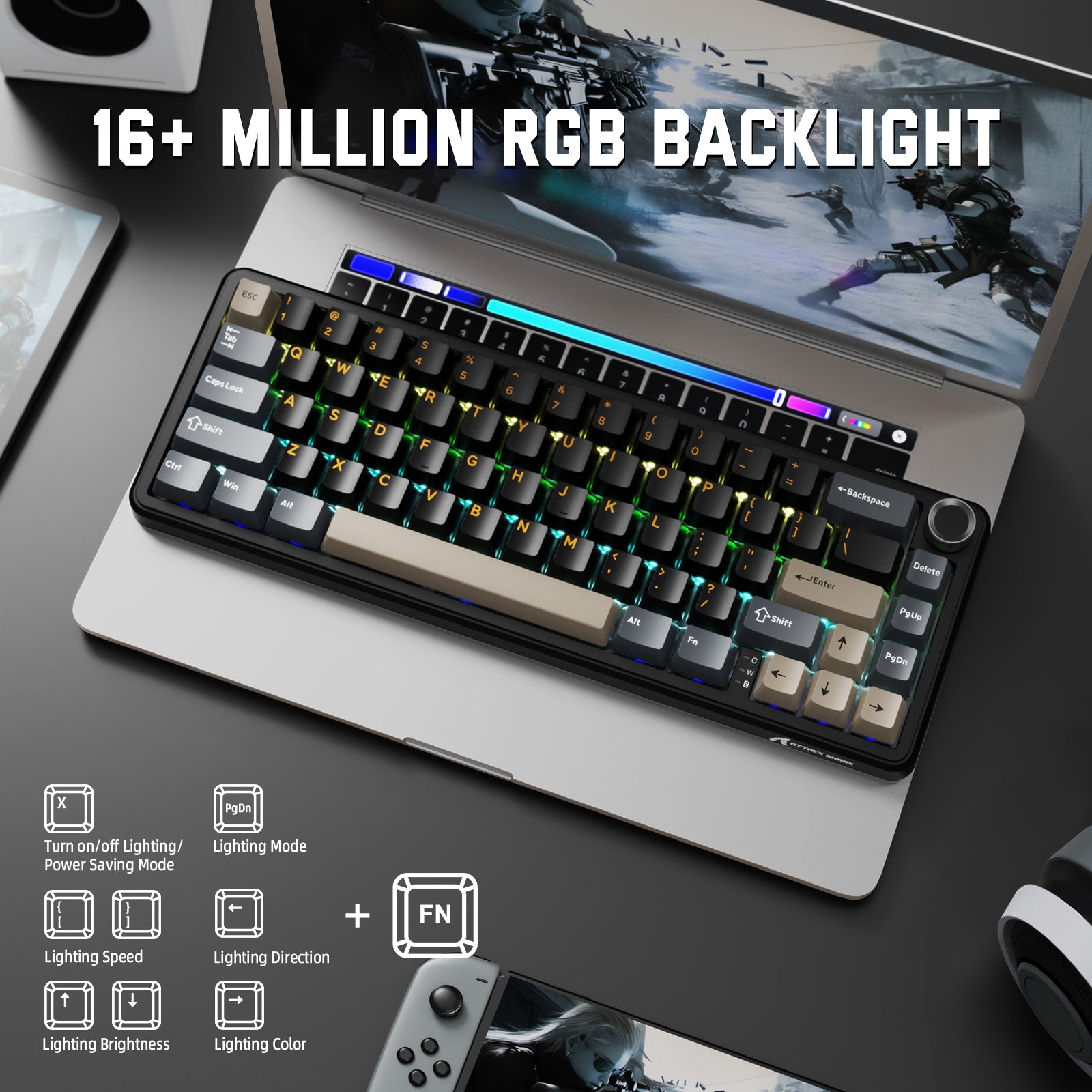 Teclado mecánico inalámbrico ATTACK SHARK X66 con teclas PBT impresas en el lateral