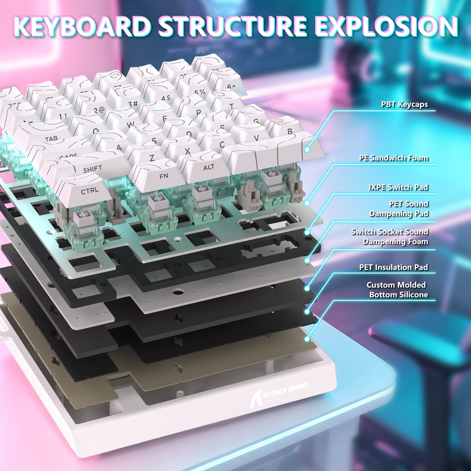 Teclado con interruptor magnético de una mano ATTACK SHARK M36 HE y cable aviador LED ULTRA C01