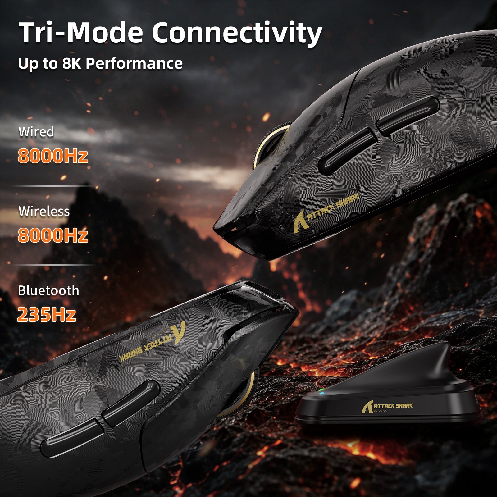 Ratón para juegos inalámbrico ATTACK SHARK RS3 ULTRA Carbon Fiber PAW3955MAX con cable LED Ultra C06