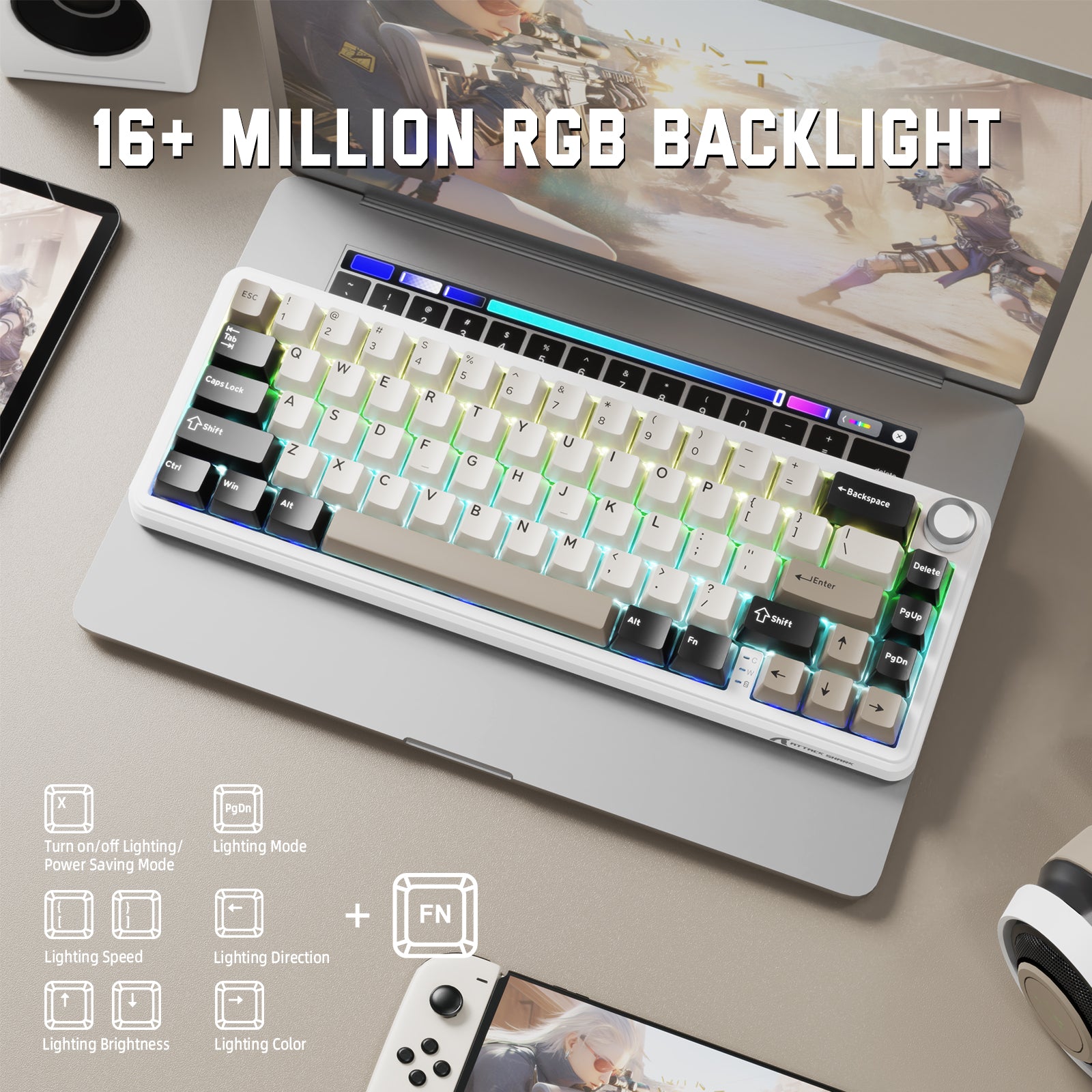 Teclado mecánico inalámbrico ATTACK SHARK X66 con teclas PBT impresas en el lateral