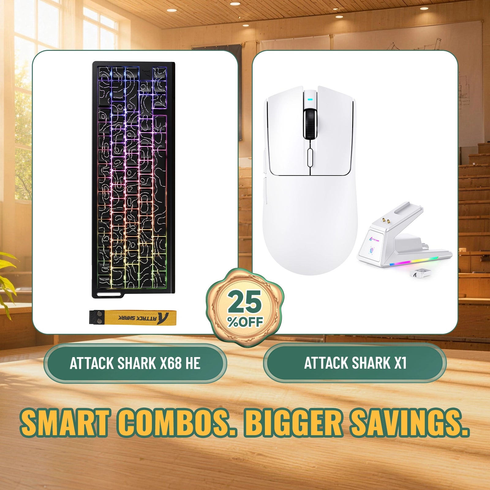 Paquete ATTACK SHARK X68HE teclado Rapid Trigger + ratón para juegos inalámbrico X1