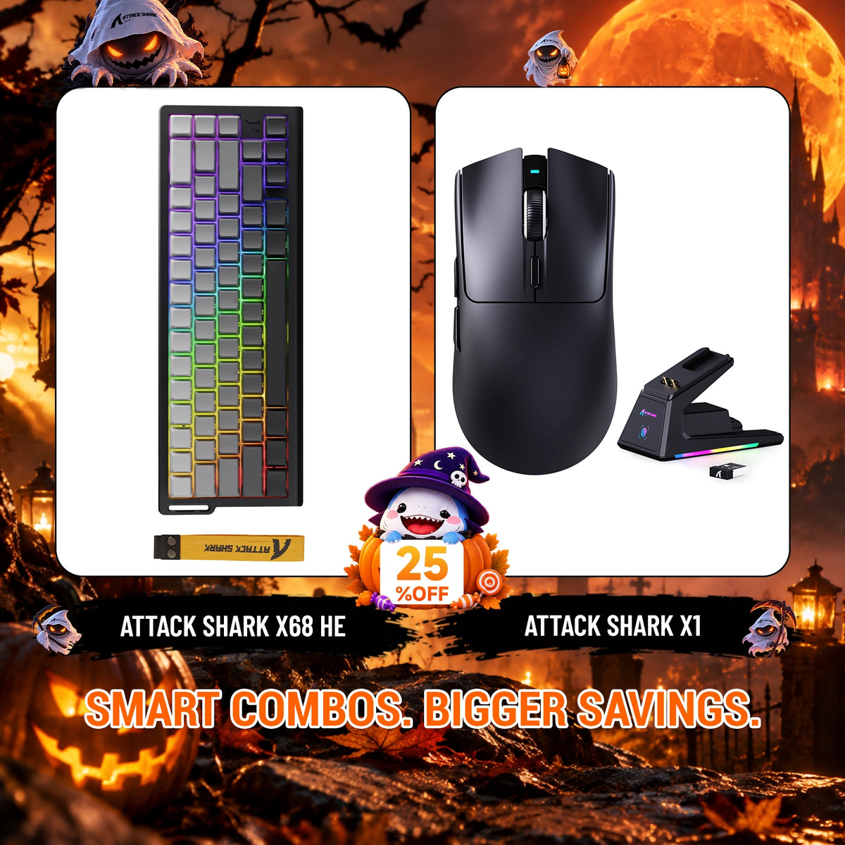 Paquete ATTACK SHARK X68HE teclado Rapid Trigger + ratón para juegos inalámbrico X1