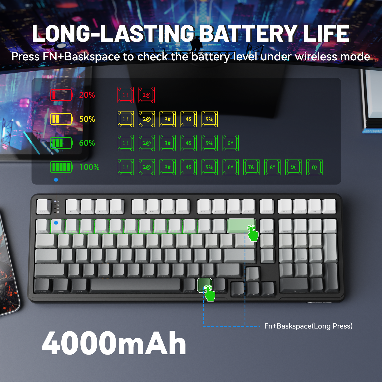 Teclado mecánico inalámbrico de tamaño completo ATTACK SHARK X98