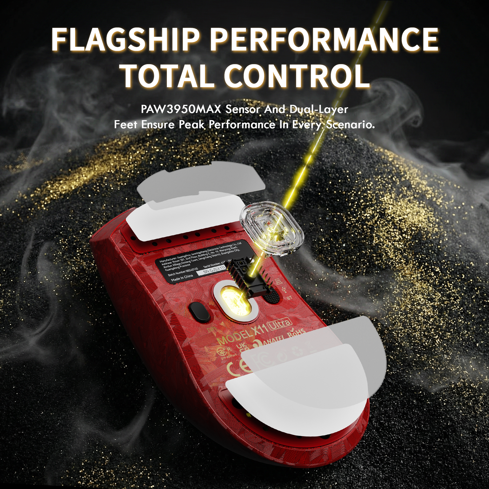 Ratón inalámbrico para juegos ATTACK SHARK X11 ULTRA de fibra de carbono con cable LED C06 Ultra