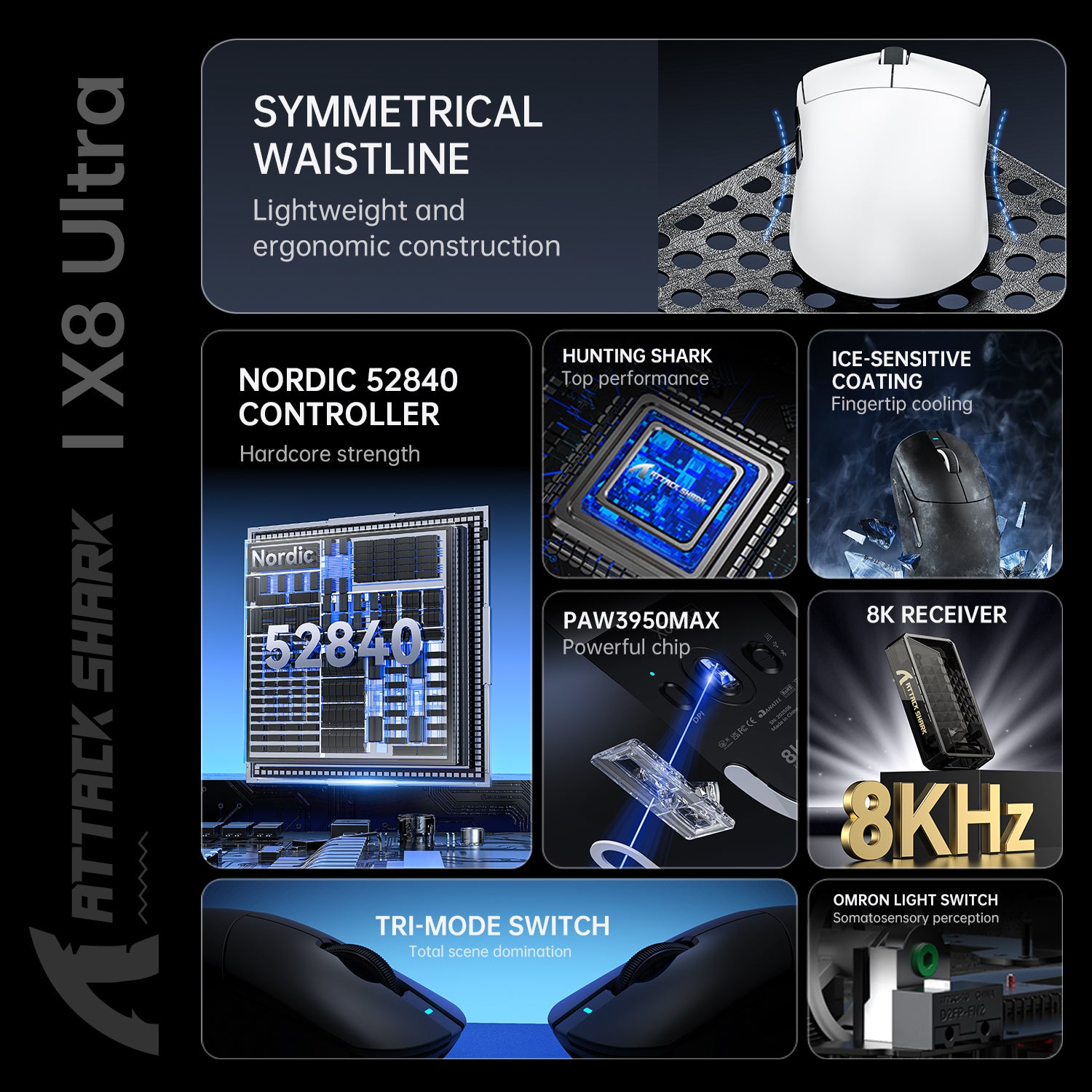 Ratón inalámbrico para juegos ATTACK SHARK X8 Ultra trimodo con cable C06 Ultra