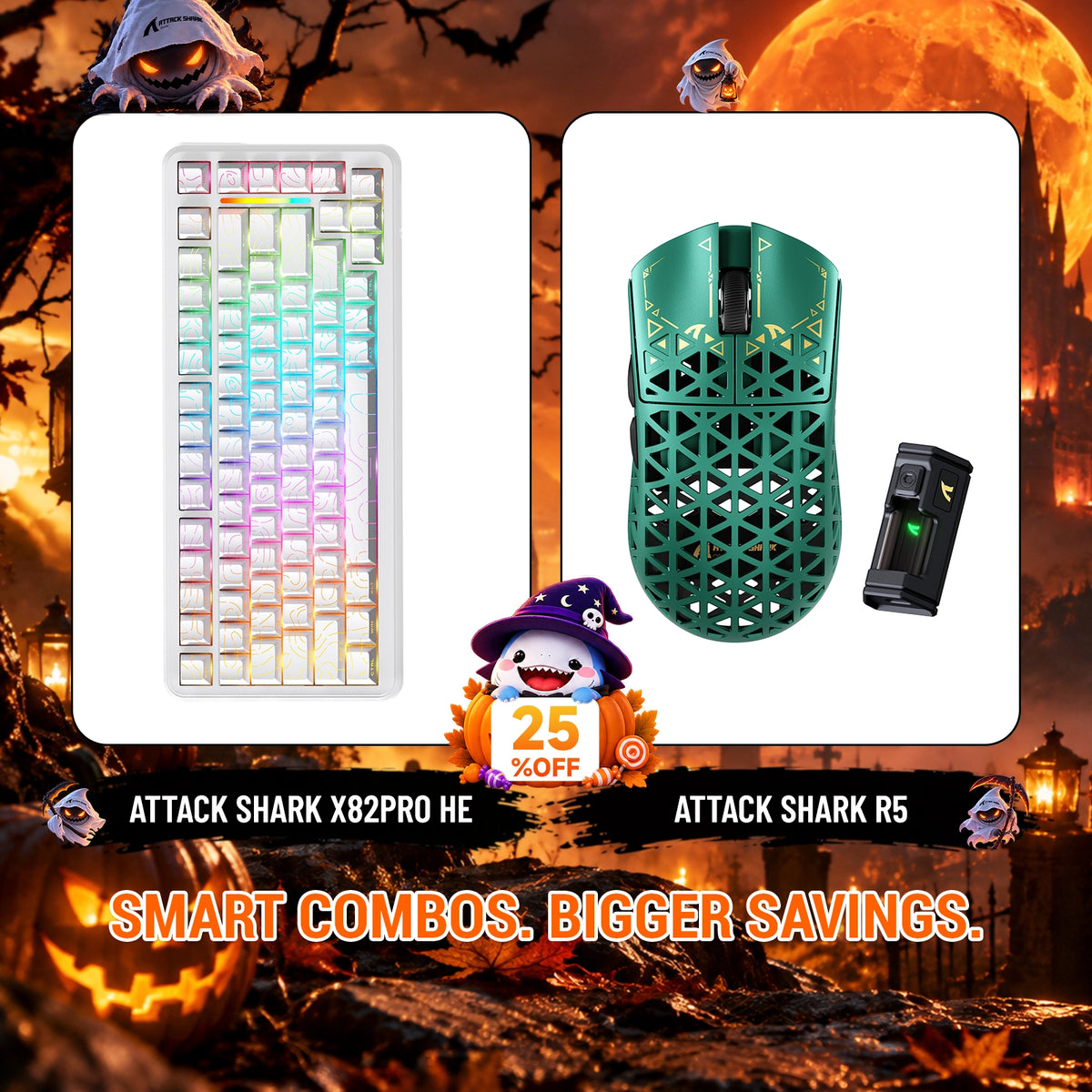 ATTACK SHARK X82 PRO HE Teclado con activación rápida + R5 Carbon Fiber Pack de ratón inalámbrico para gaming