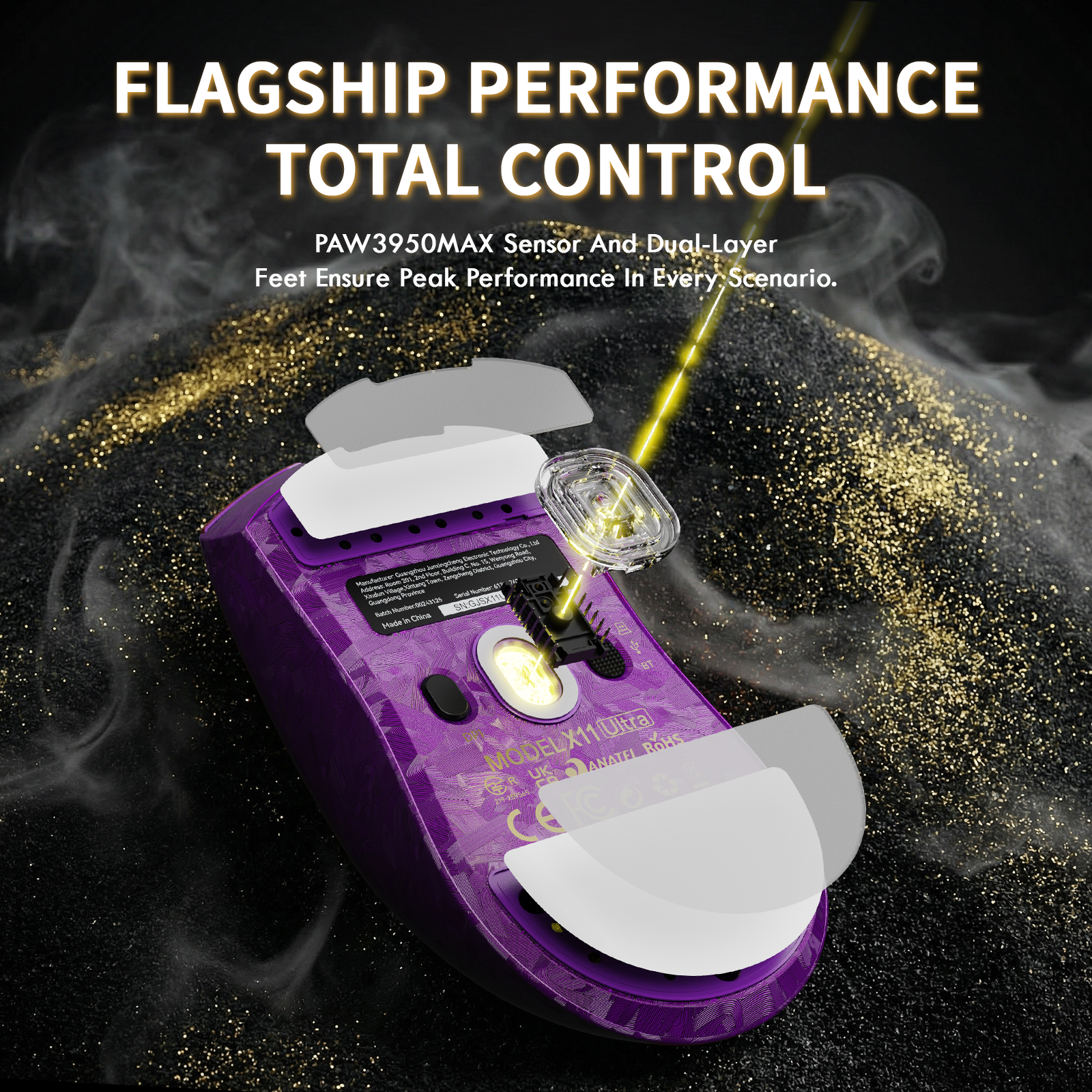 Ratón inalámbrico para juegos ATTACK SHARK X11 ULTRA de fibra de carbono con cable LED C06 Ultra