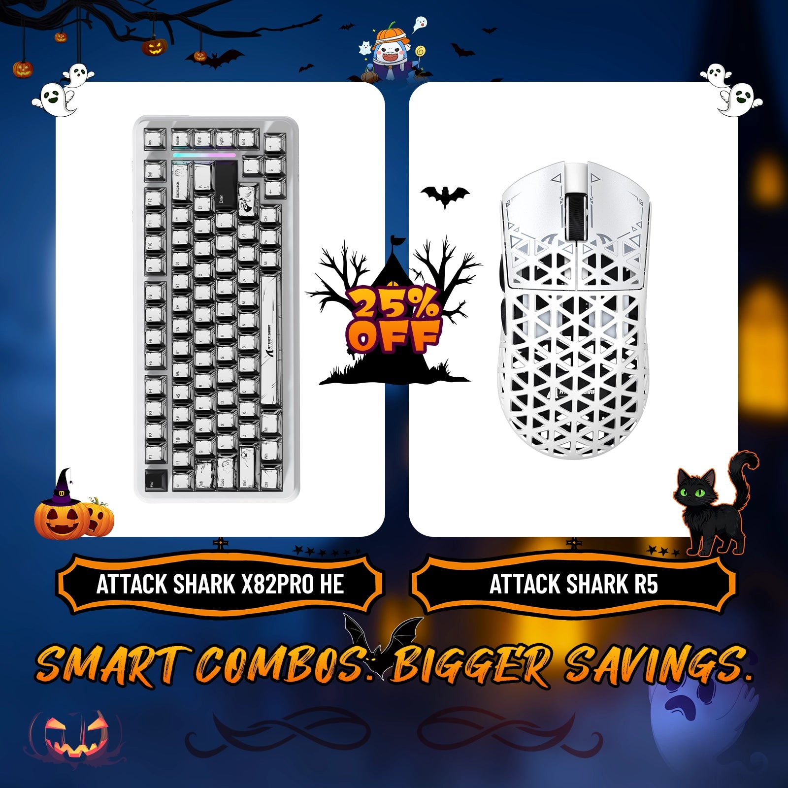 Paquete de teclado de disparo rápido ATTACK SHARK X82PRO HE + ratón inalámbrico para juegos de fibra de carbono R5
