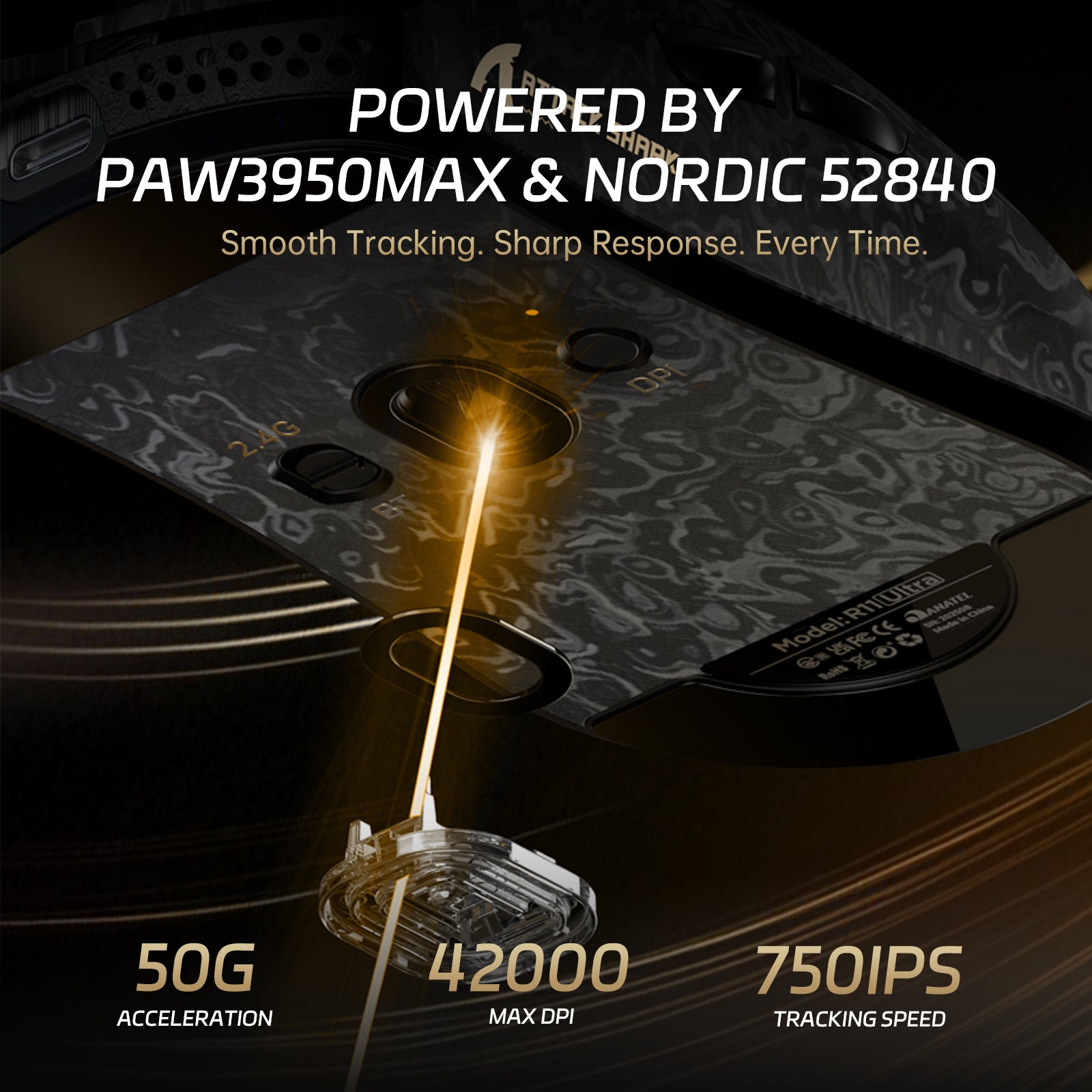 Ratón inalámbrico para juegos ATTACK SHARK R11 ULTRA de fibra de carbono 8K PAW3950MAX con cable C06 Ultra LED