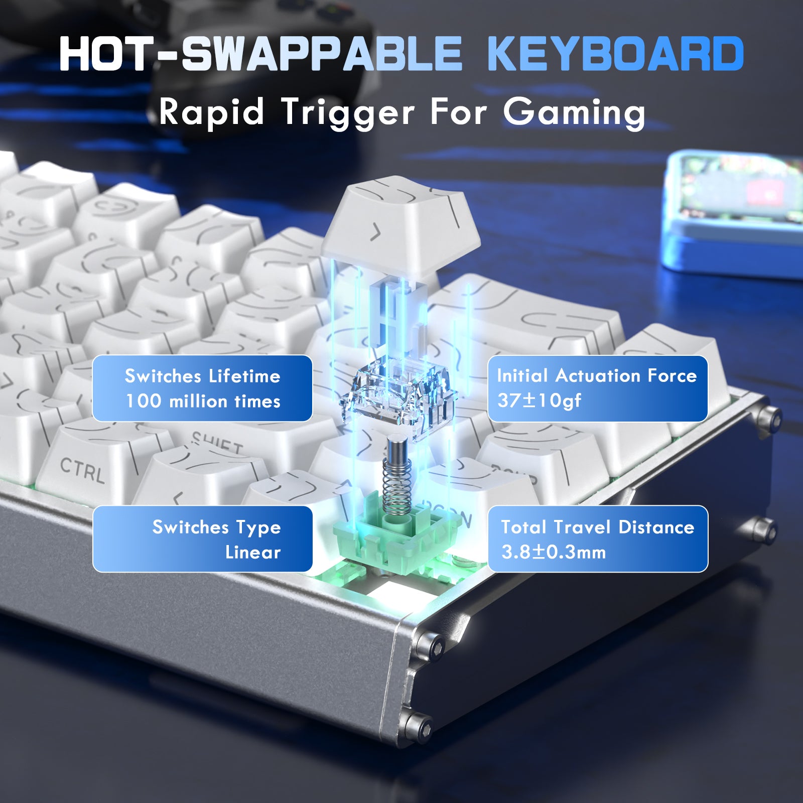 Teclado ATTACK SHARK X68MAX HE de aluminio CNC con interruptor magnético y cable en espiral C01Ultra RGB.