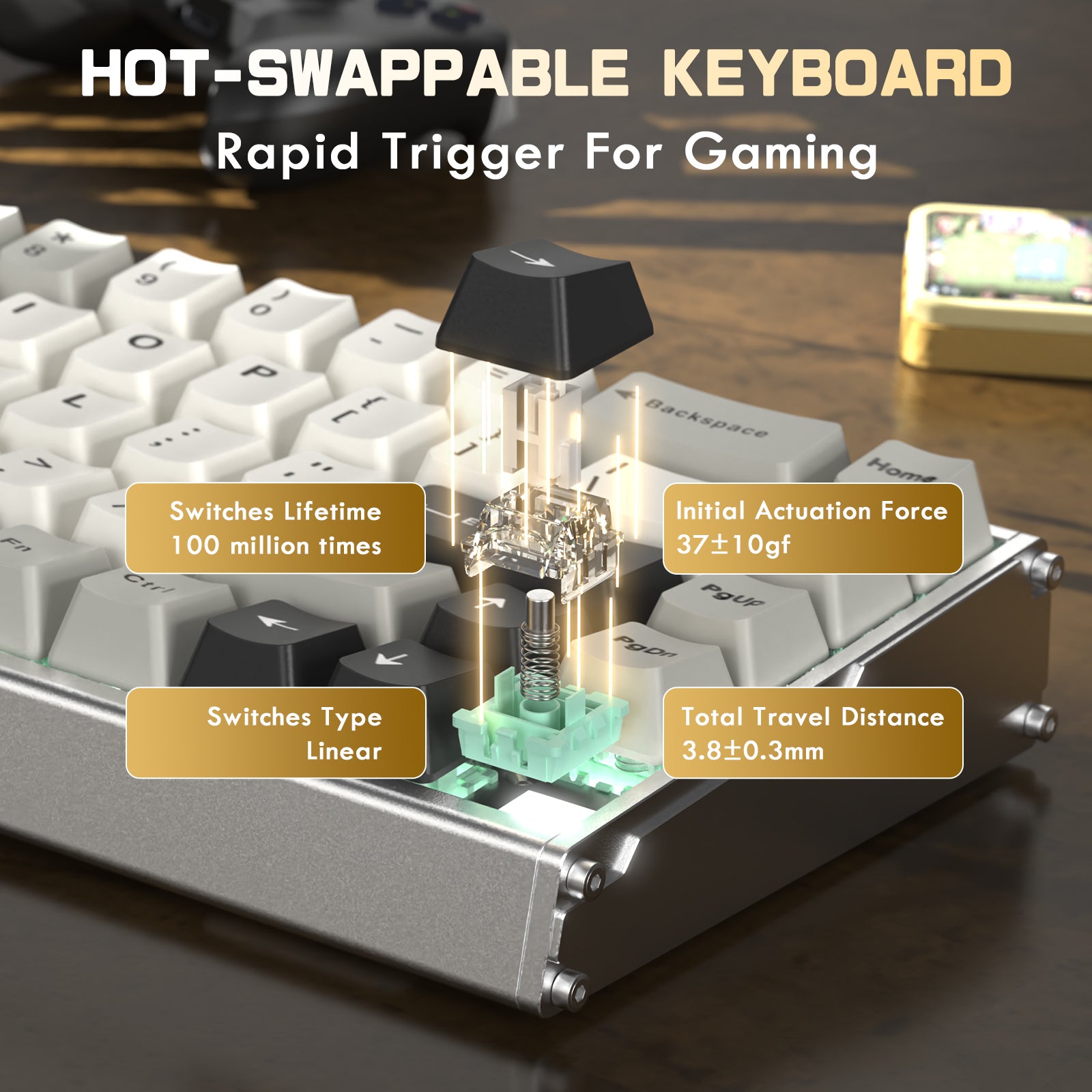 Teclado ATTACK SHARK X68MAX HE de aluminio CNC con interruptor magnético y cable en espiral C01Ultra RGB.