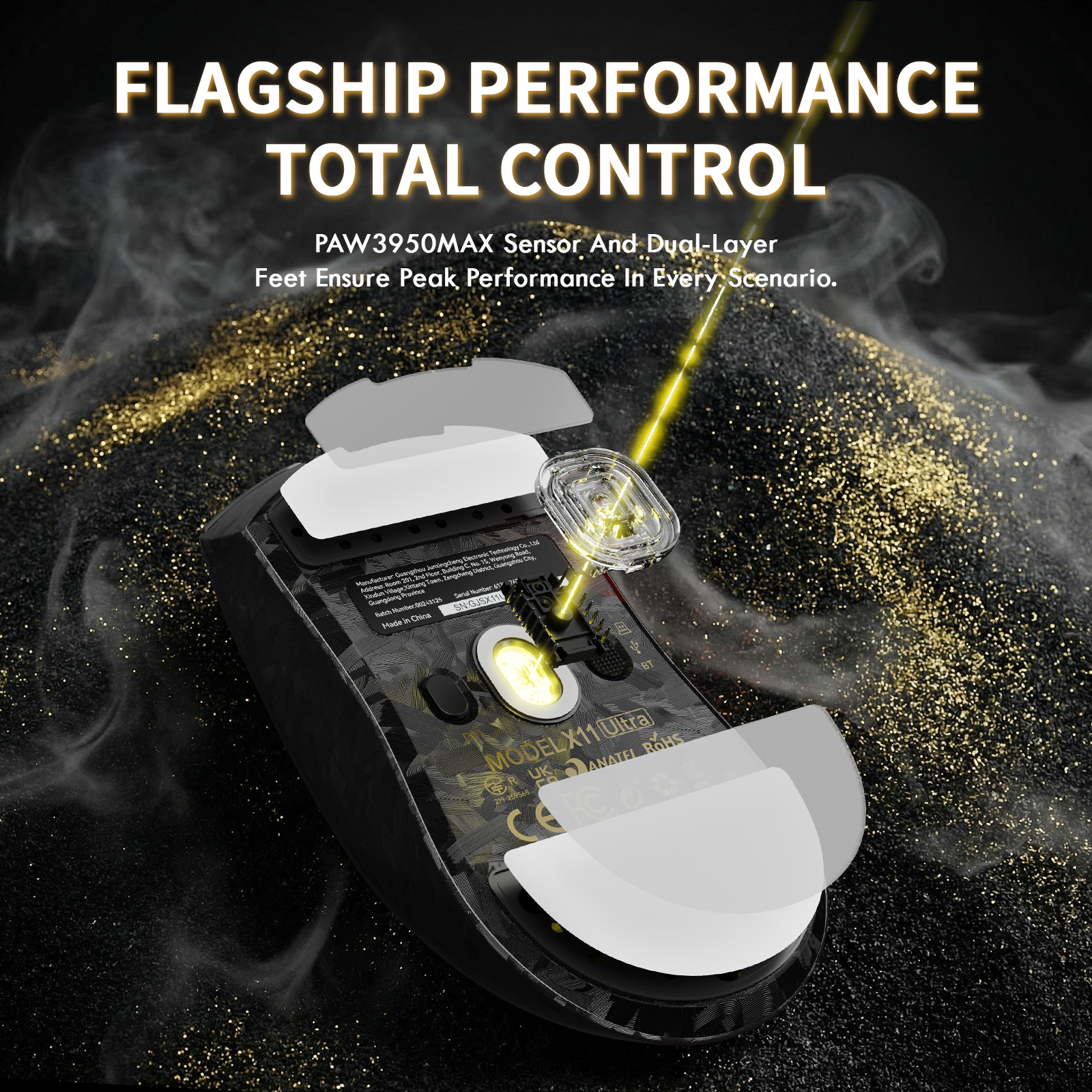 Ratón inalámbrico para juegos ATTACK SHARK X11 ULTRA de fibra de carbono con cable LED C06 Ultra