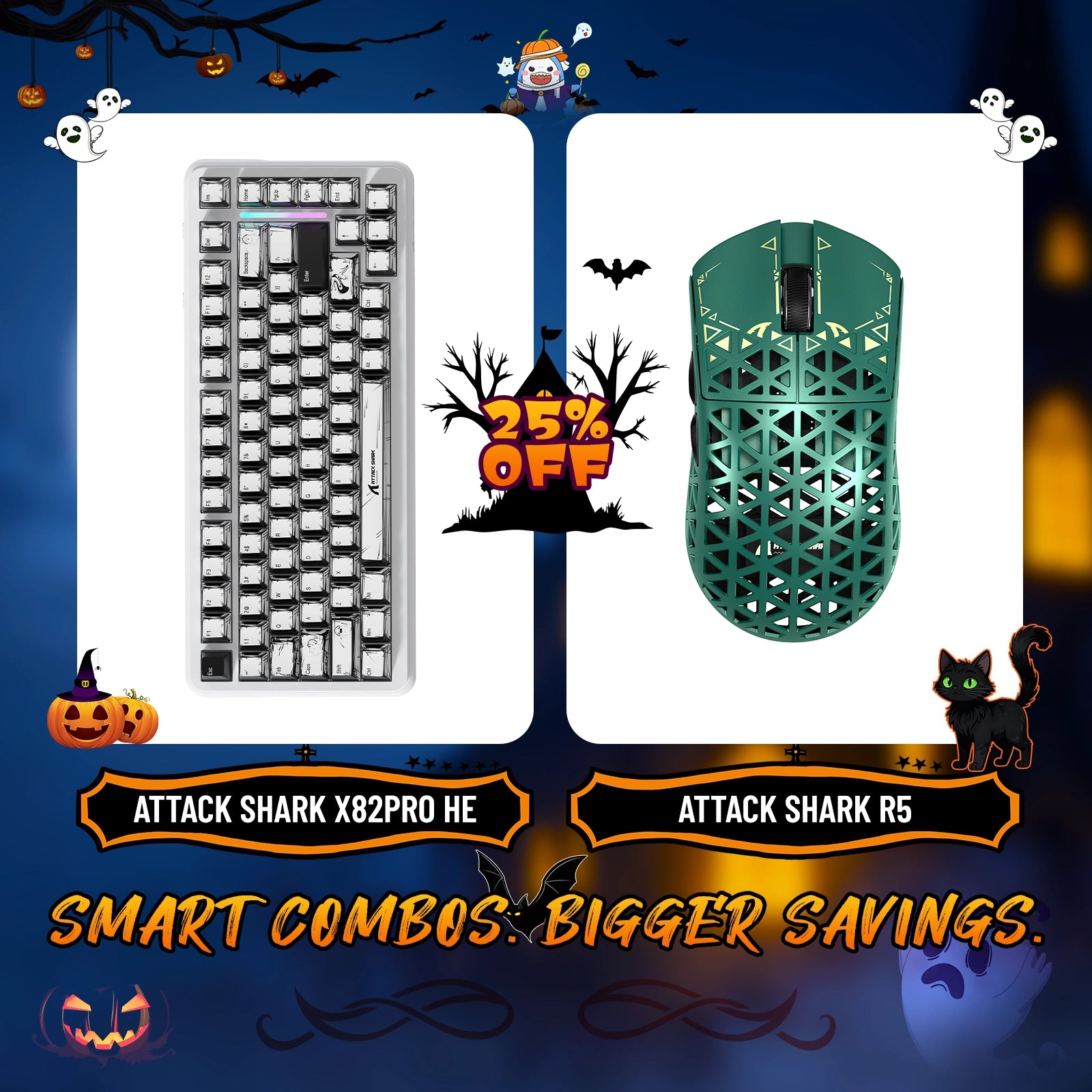 Paquete de teclado de disparo rápido ATTACK SHARK X82PRO HE + ratón inalámbrico para juegos de fibra de carbono R5