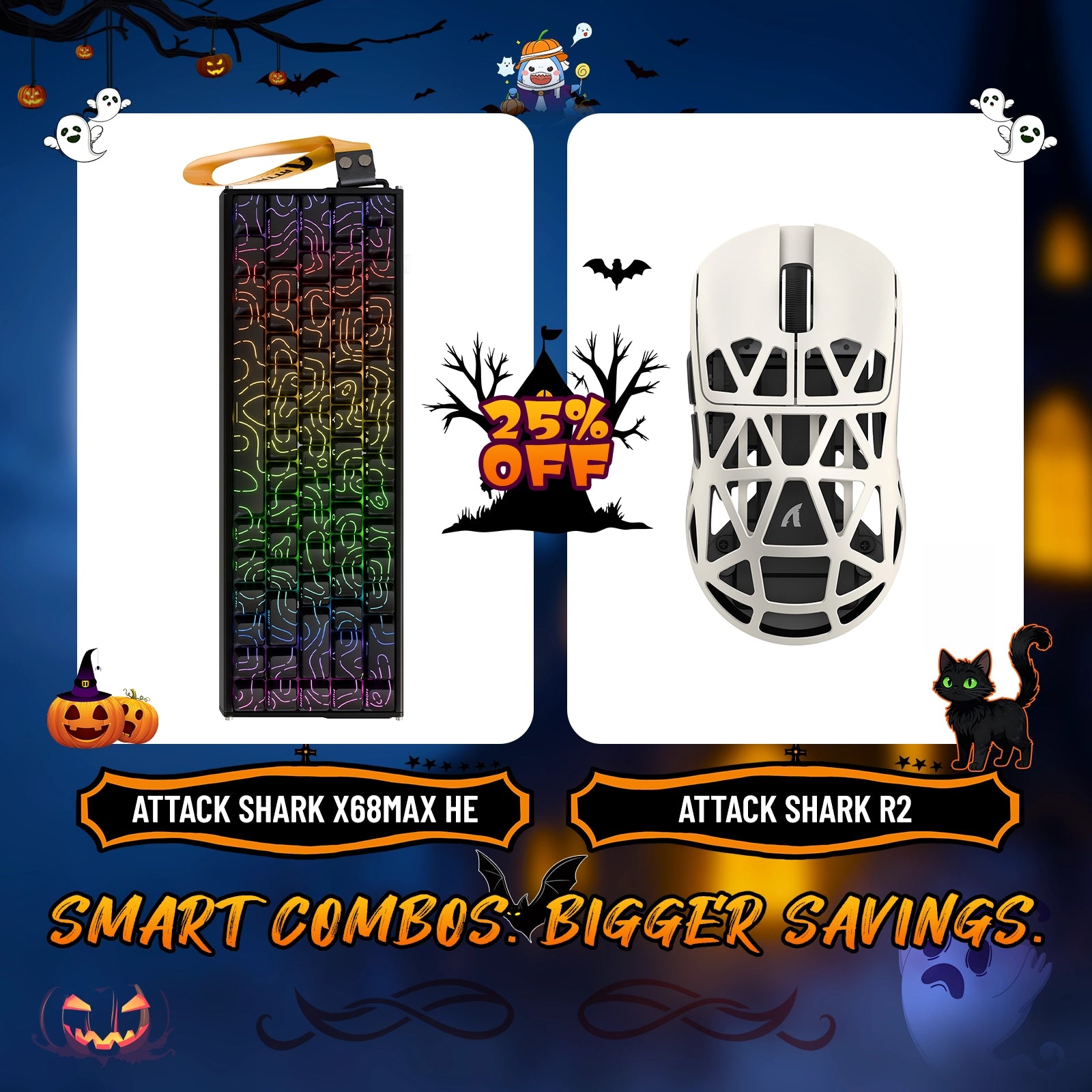 Paquete de teclado de aluminio ATTACK SHARK X68MAX HE con gatillo rápido y ratón inalámbrico para juegos R2 de aleación de magnesio