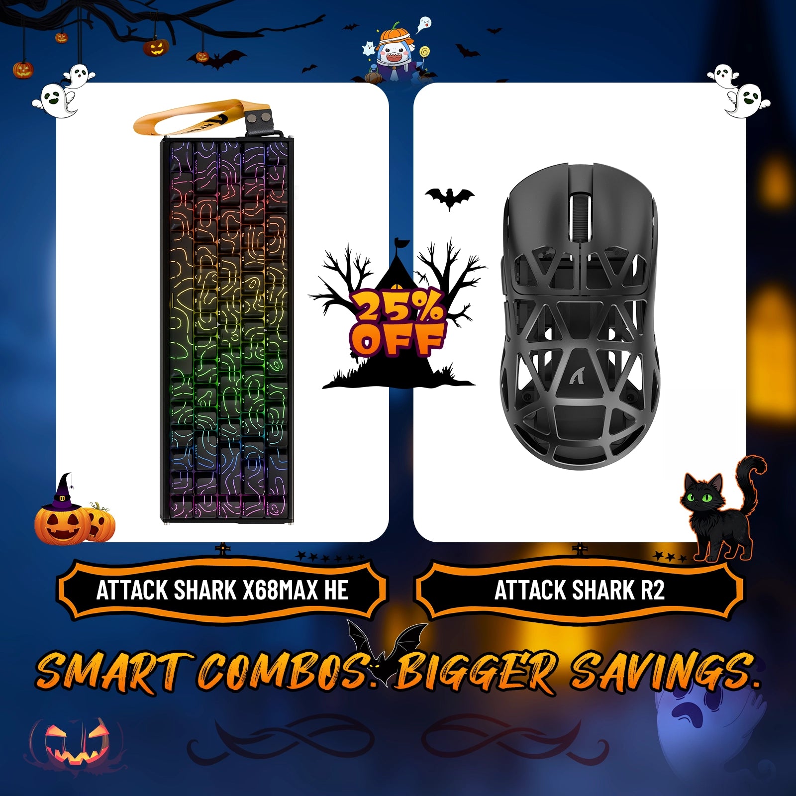 Paquete de teclado de aluminio ATTACK SHARK X68MAX HE con gatillo rápido y ratón inalámbrico para juegos R2 de aleación de magnesio