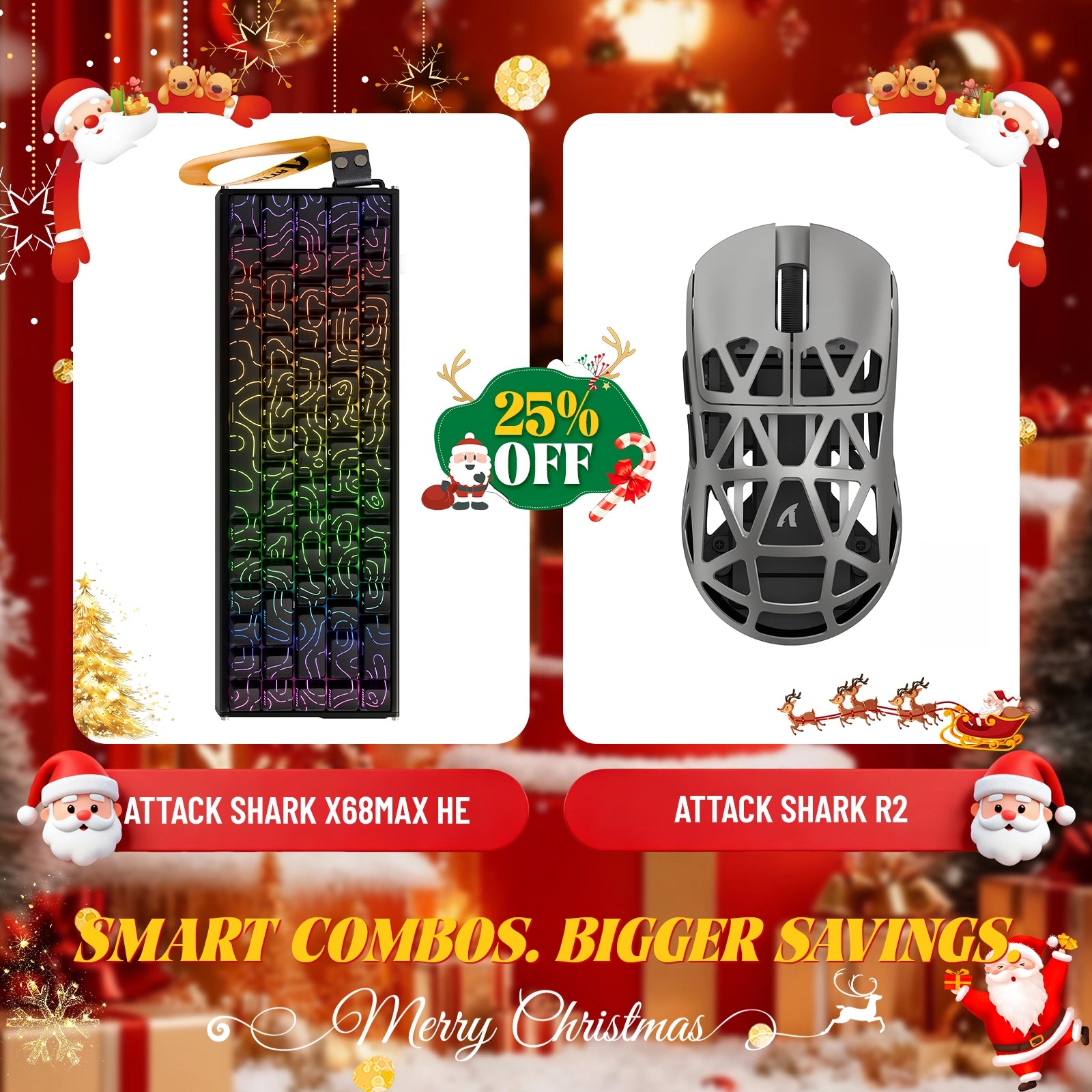 Paquete de teclado de aluminio ATTACK SHARK X68MAX HE con gatillo rápido y ratón inalámbrico para juegos R2 de aleación de magnesio