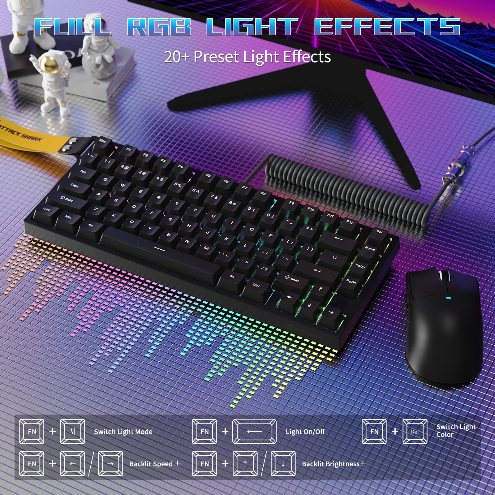 Teclado para juegos con cable ATTACK SHARK R82 HE (75%) y cable LED C01ULTRA