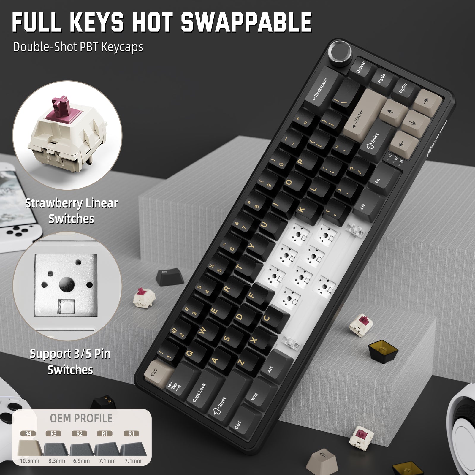 Teclado mecánico inalámbrico ATTACK SHARK X66 con teclas PBT impresas en el lateral