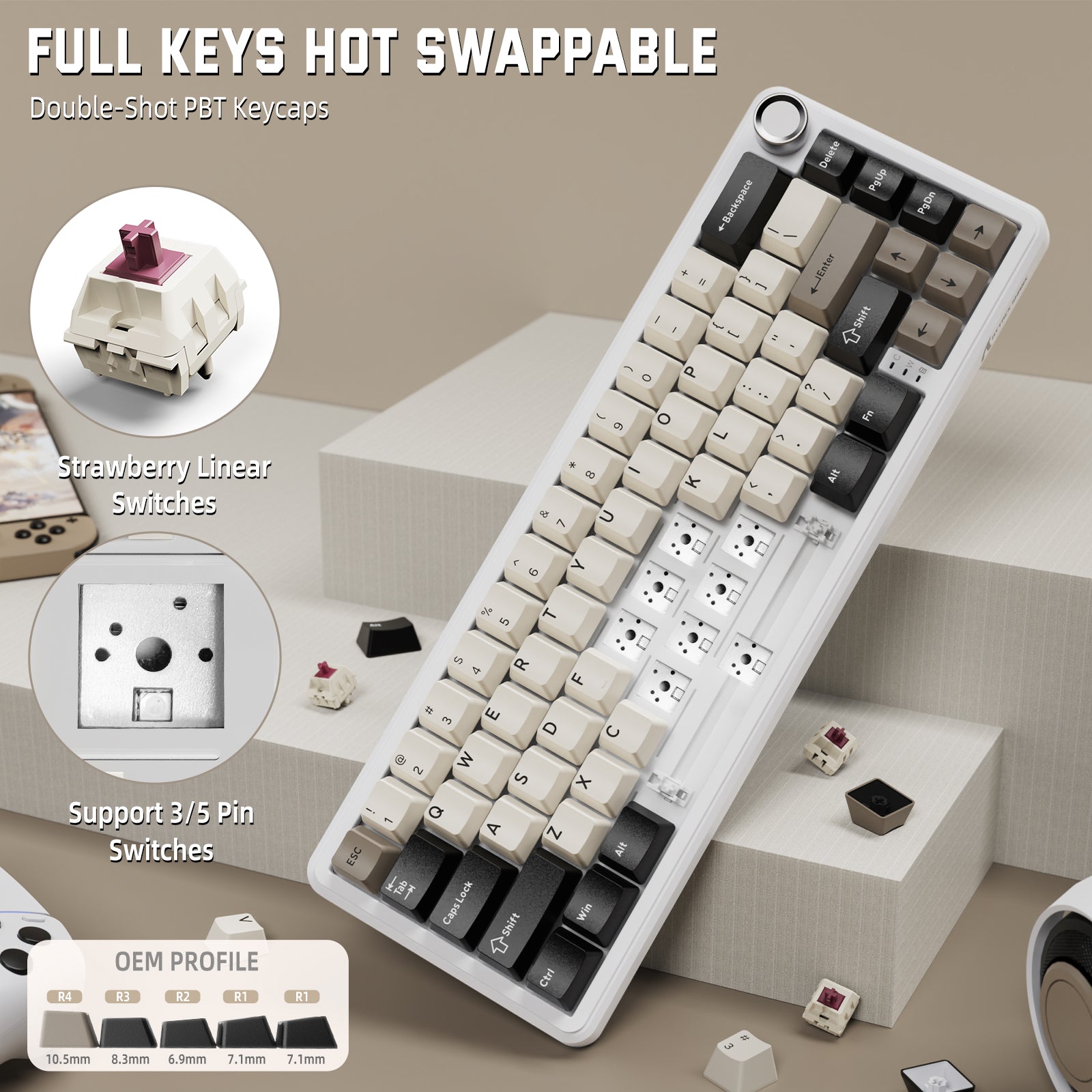 Teclado mecánico inalámbrico ATTACK SHARK X66 con teclas PBT impresas en el lateral