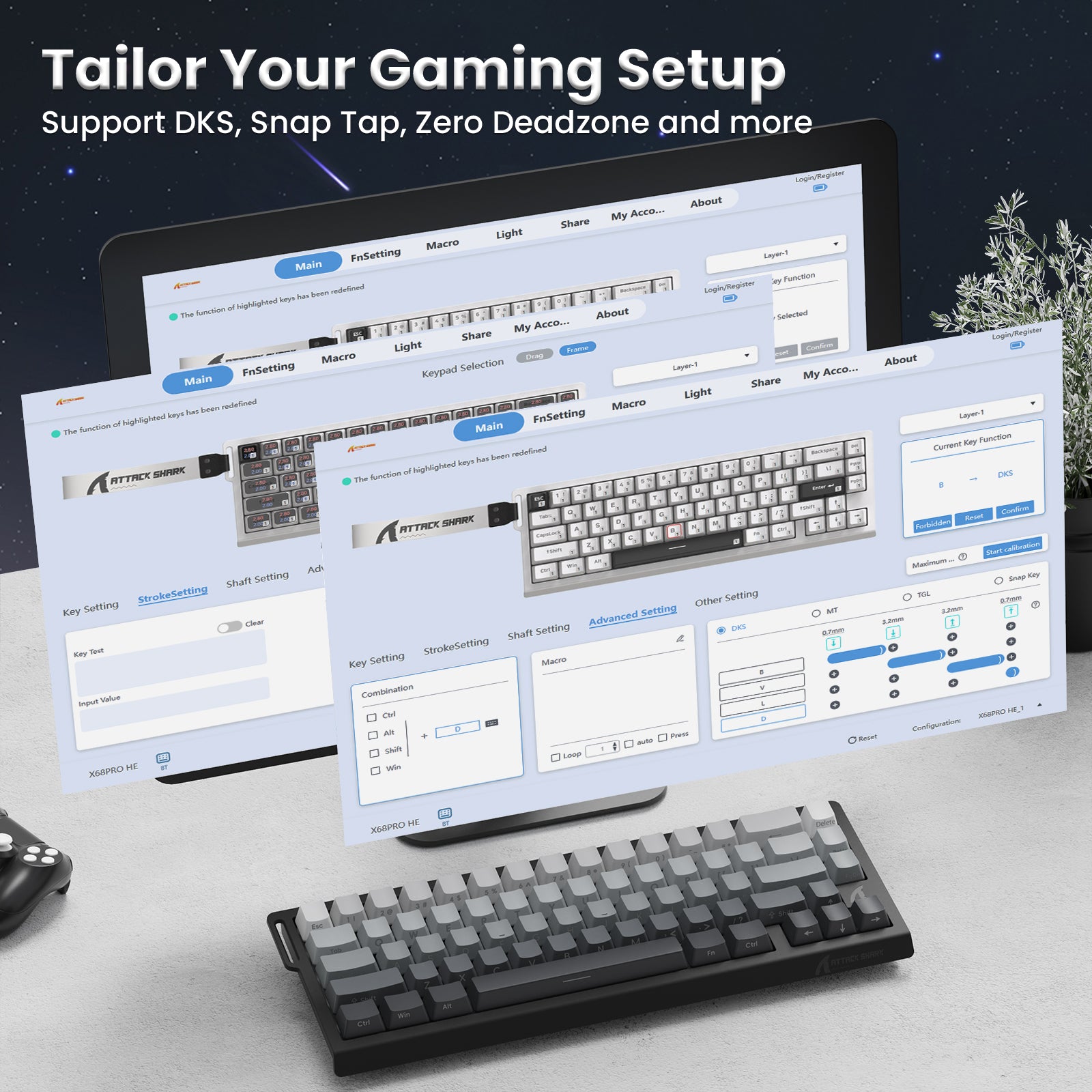 Teclado inalámbrico de activación rápida con cable en espiral ATTACK SHARK X68PRO HE